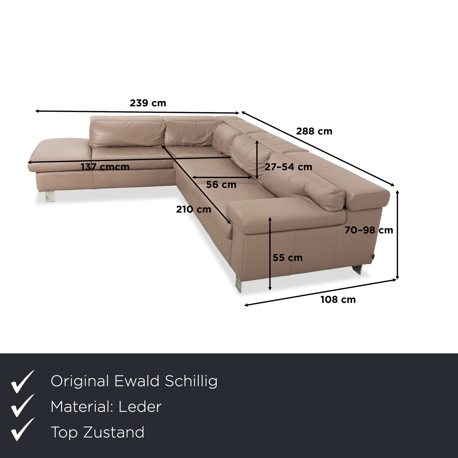 Canapé d'angle Ewald Schillig Dream Star en cuir marron taupe, fonction manuelle photo furniture
