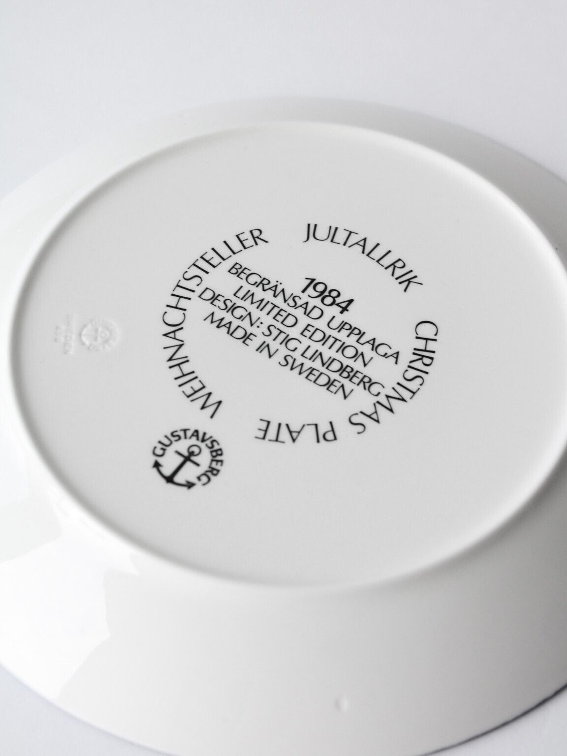 Stig Lindberg "Jultallrik" Christmas Porcelain Plate For Gustavsberg, 1984s, Sweden photo for sale