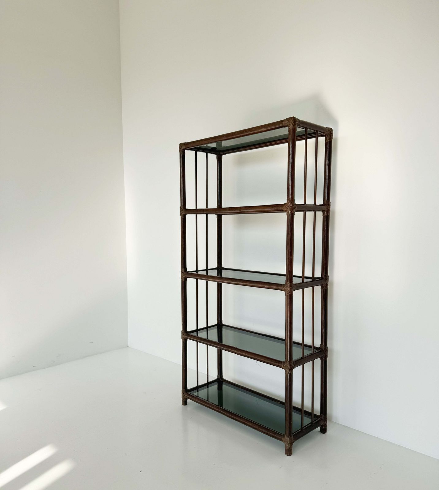 Wicker And Glass Bookcase, 1960s photo for sale