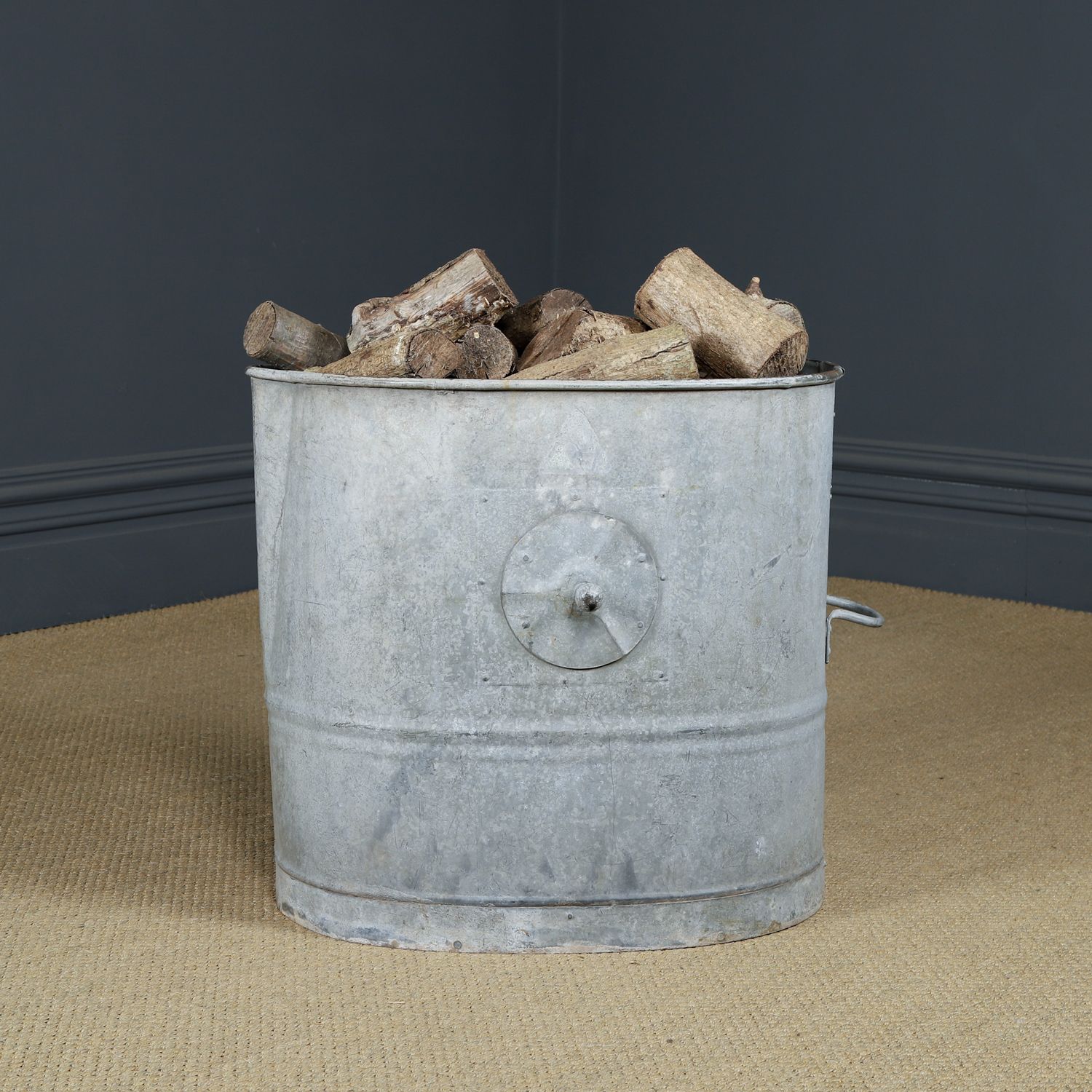 English Galvanised Metal Log  Storage / Bin / Tub / Tree / Shrub Planter (Circa 1920) photo for sale