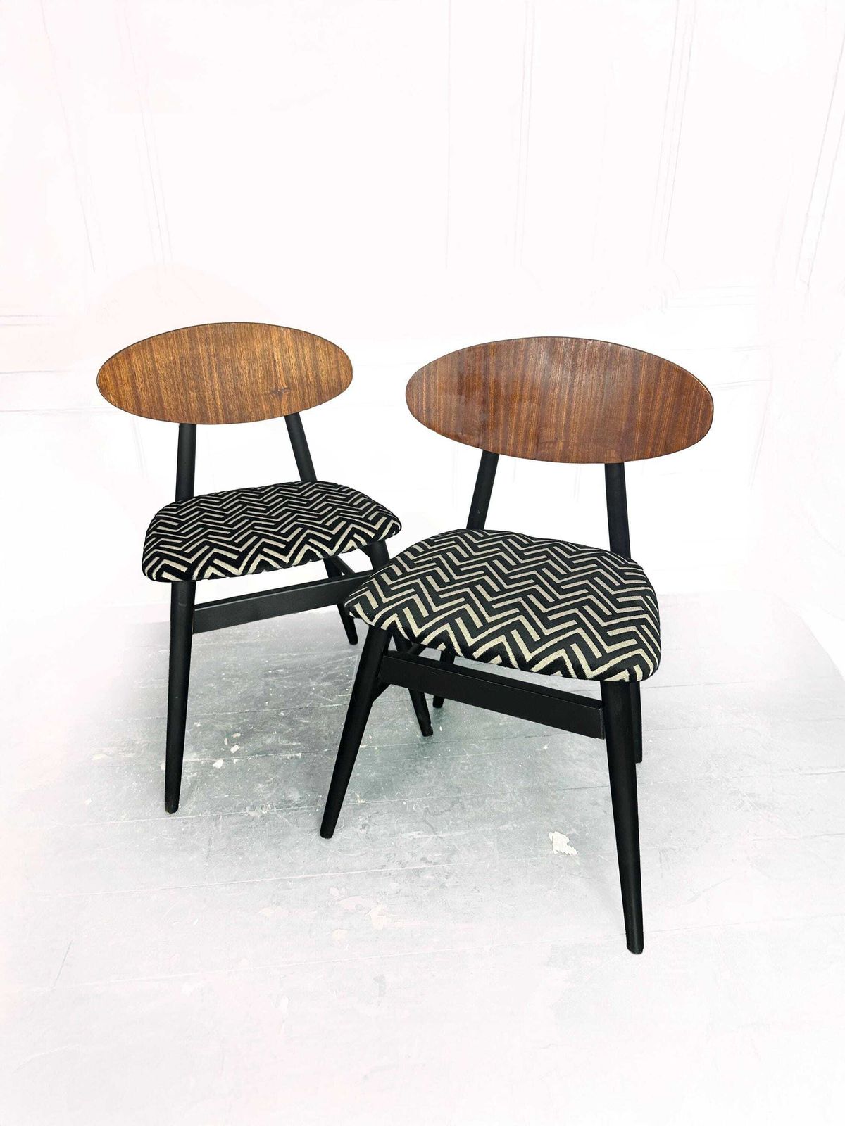 photo for sale Mid Century Drop Leaf Dining Table And Two Reupholstered Butterfly Dining Chairs