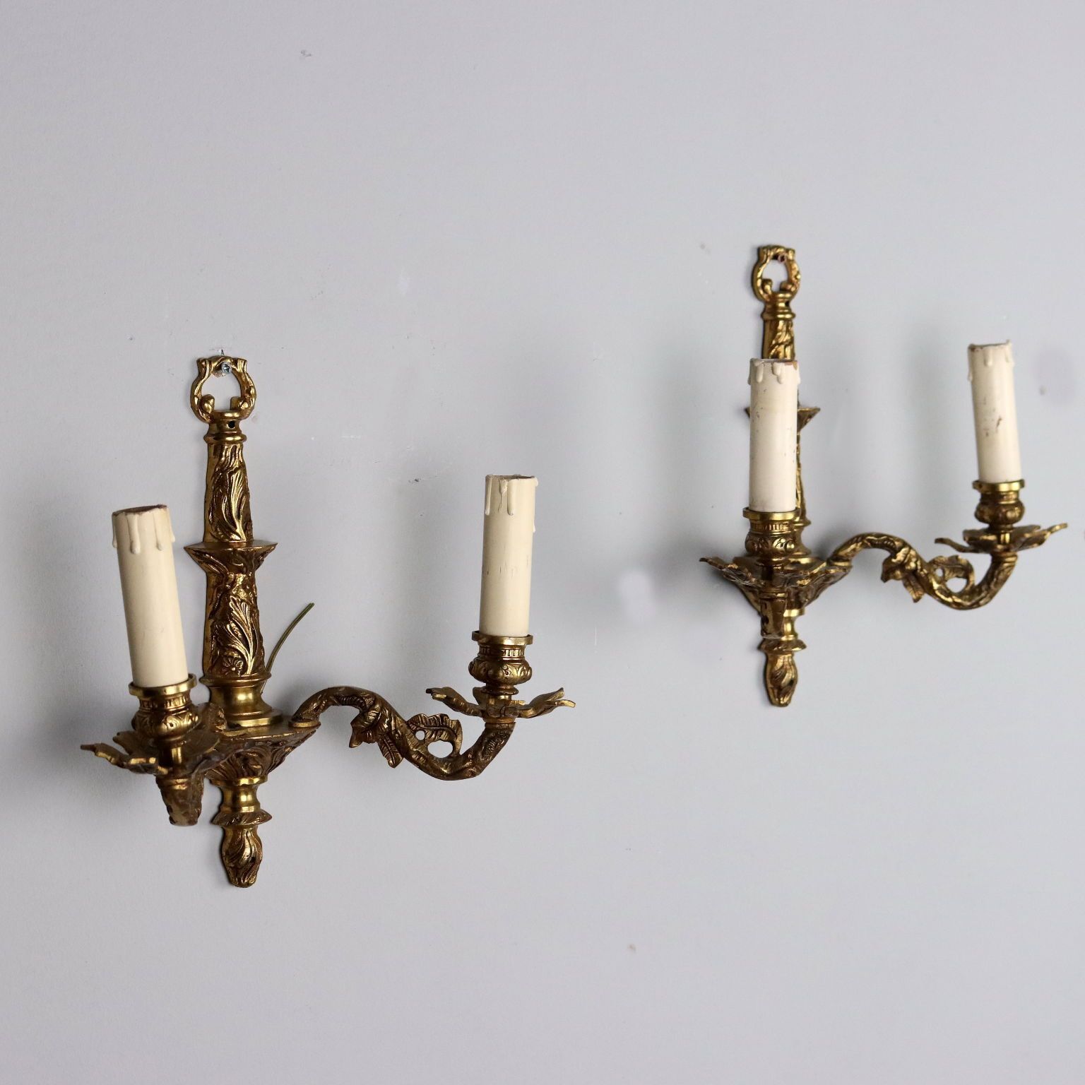 Pair Of Antique Wall Lamps Bronze Italy XX Century photo Lighting