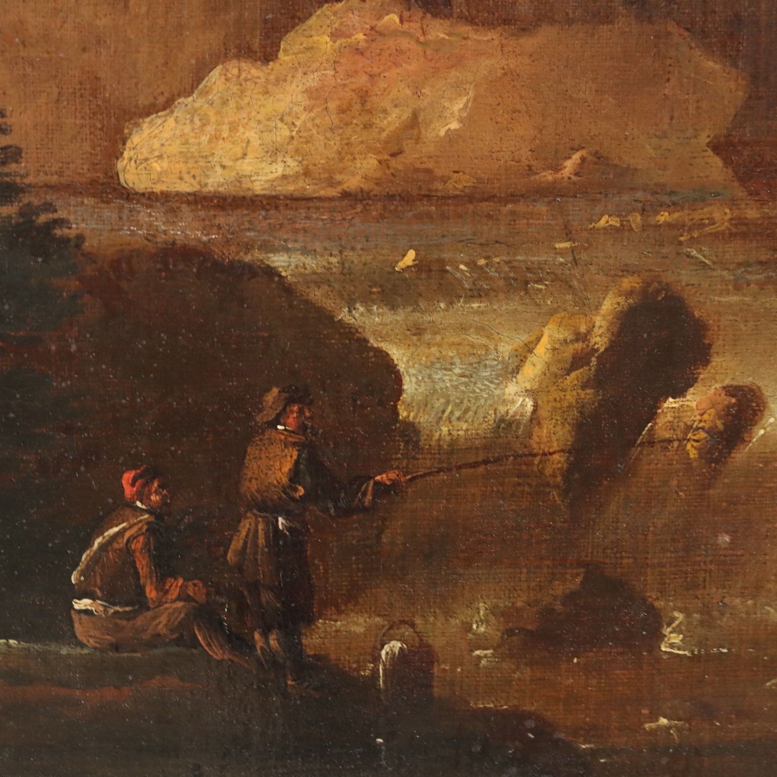 Antique Painting Landscape With Figures Oil On Canvas '700 '800 photo Art
