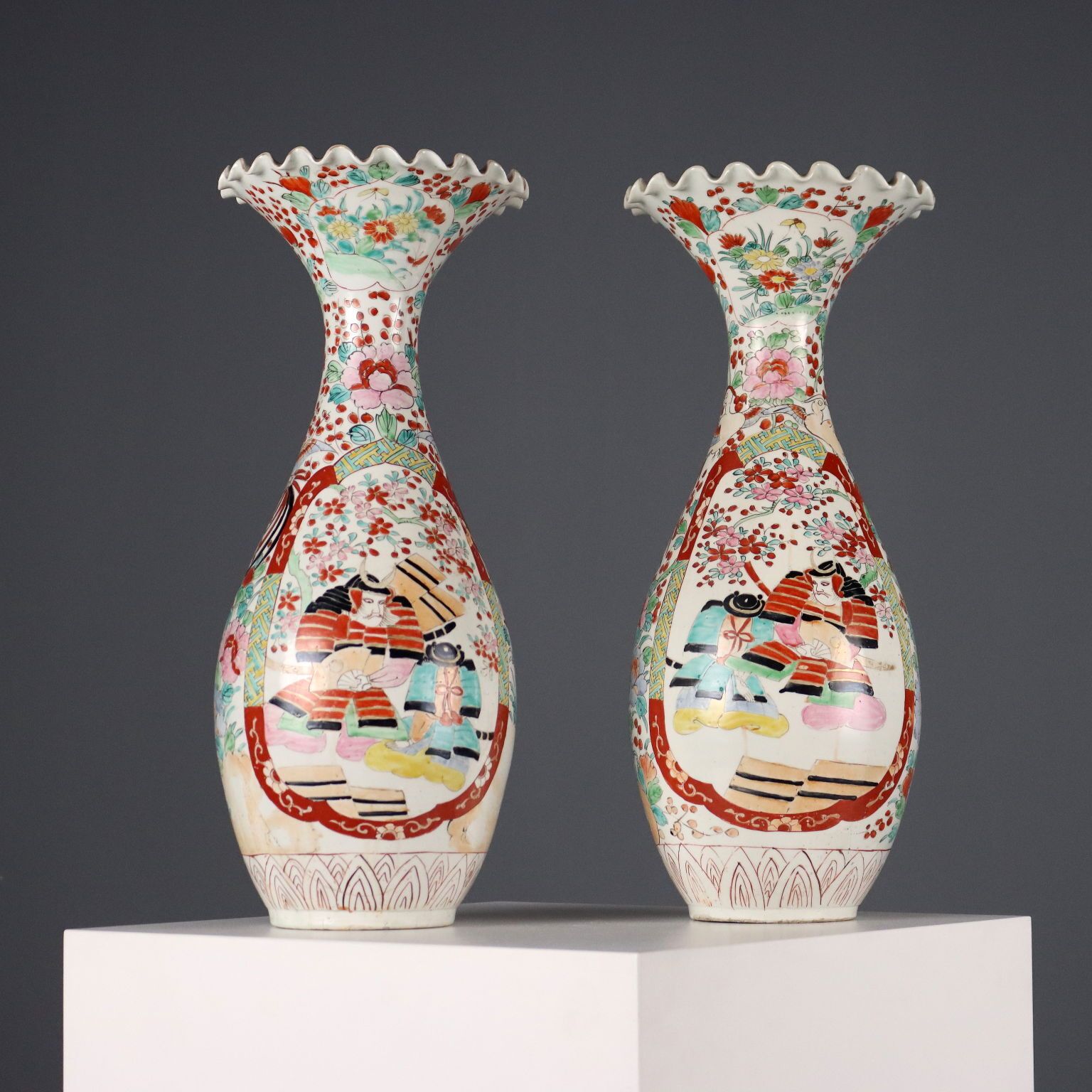 Antique Vases Porcelain Trumpet Shaped Japan Taisho 1910 1920