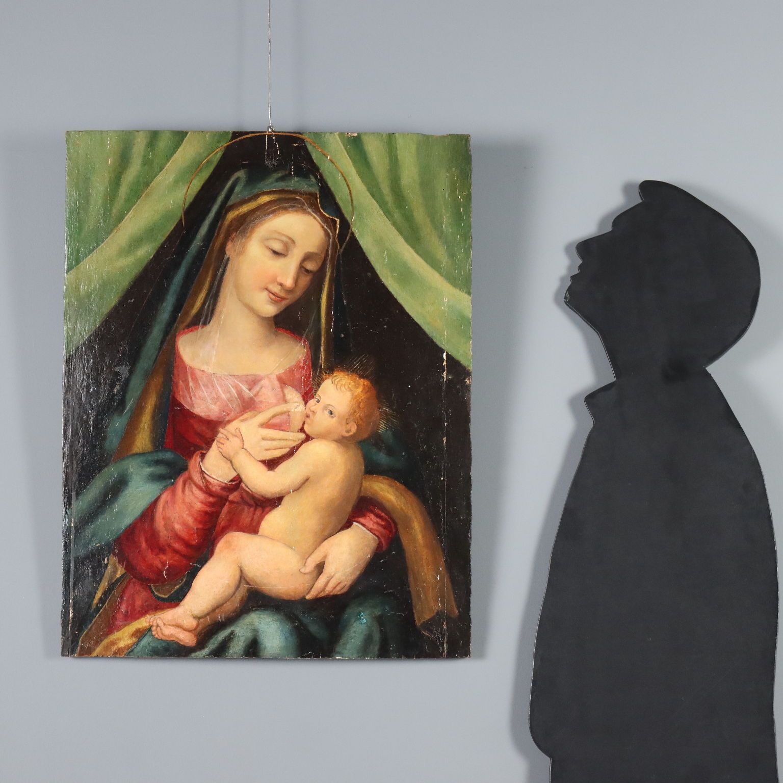 Antique Painting Virgin Mary With Jesus Child XVI Century photo furniture