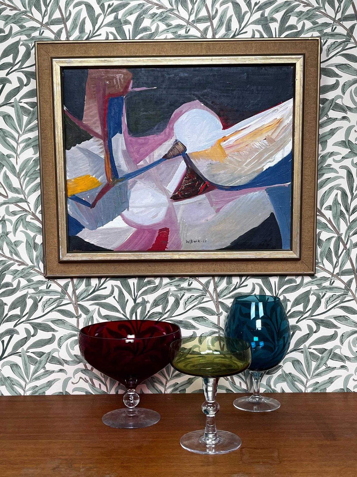 Abstract Composition With Collage From 1966 Original Oil Painting By Wivi Bark Stawe (1933 2020) Listed Swedish Artist Mid Century Modernist photo furniture