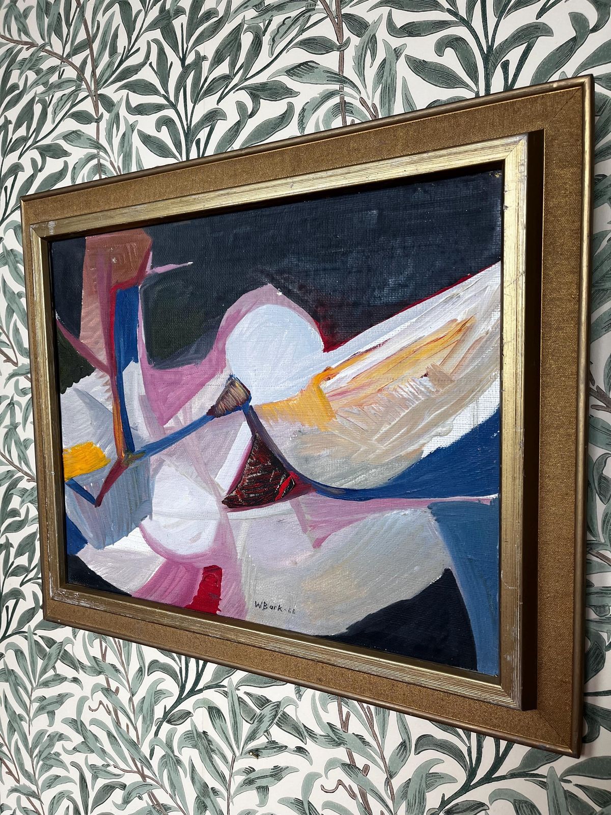 Abstract Composition With Collage From 1966 Original Oil Painting By Wivi Bark Stawe (1933 2020) Listed Swedish Artist Mid Century Modernist photo Art