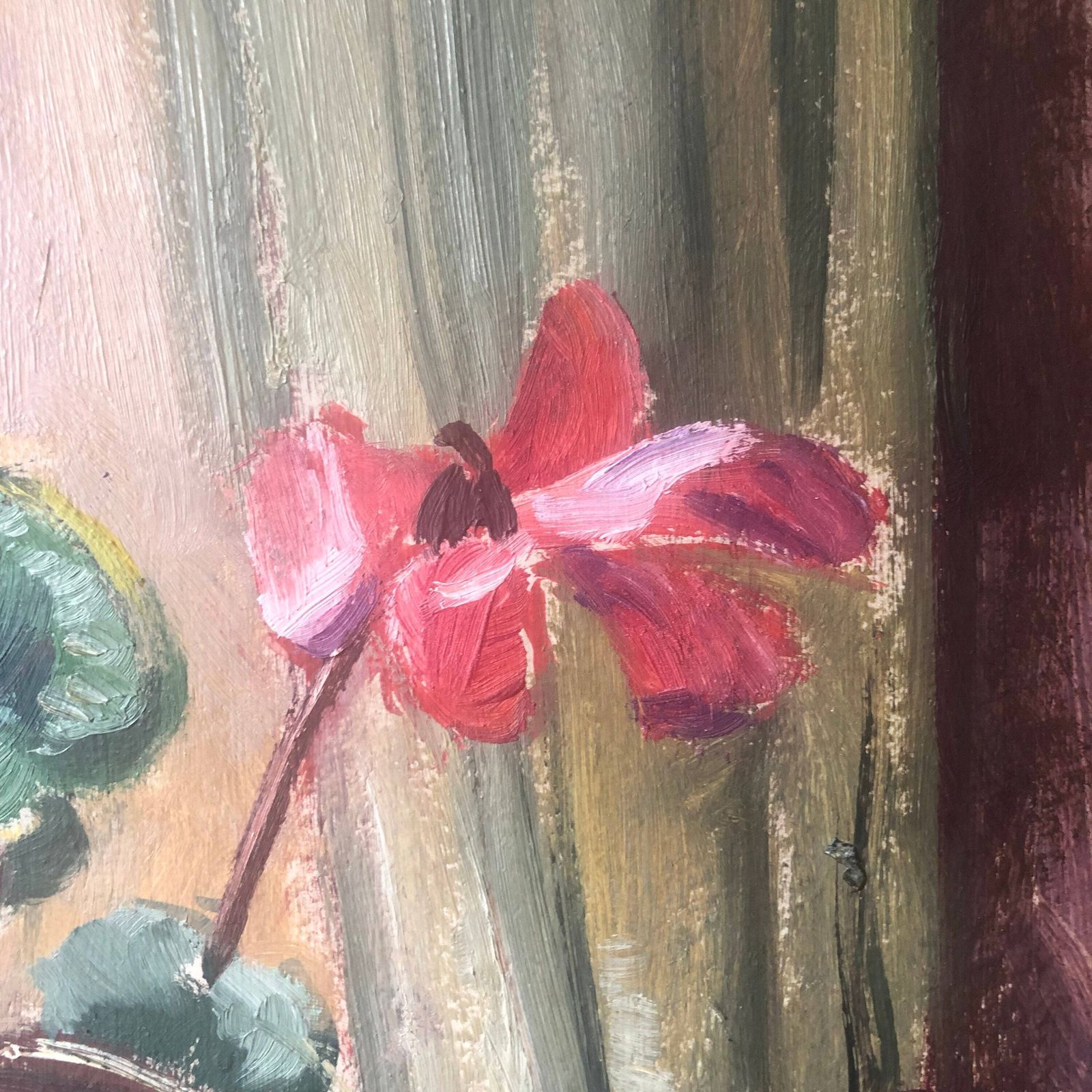 Floral Still Life Cyclamen Mid Century Original Oil Painting By Mats Mason Swedish Artist Vintage Framed Artwork Ready To Hang Scandinavian photo vinterior