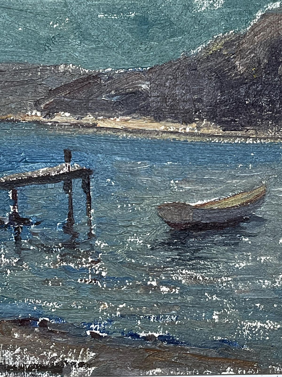 Harbor Scene,  1963,  Swedish Artist Lars Bergman, Oil Painting On Canvas Board photo vintage
