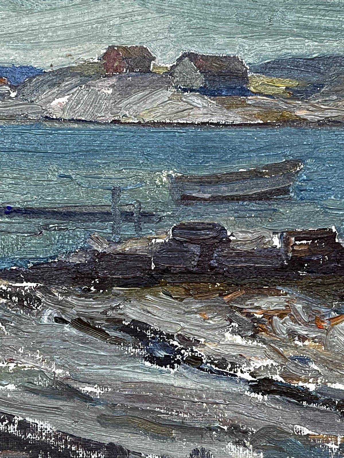 photo furniture Harbor Scene,  1963,  Swedish Artist Lars Bergman, Oil Painting On Canvas Board