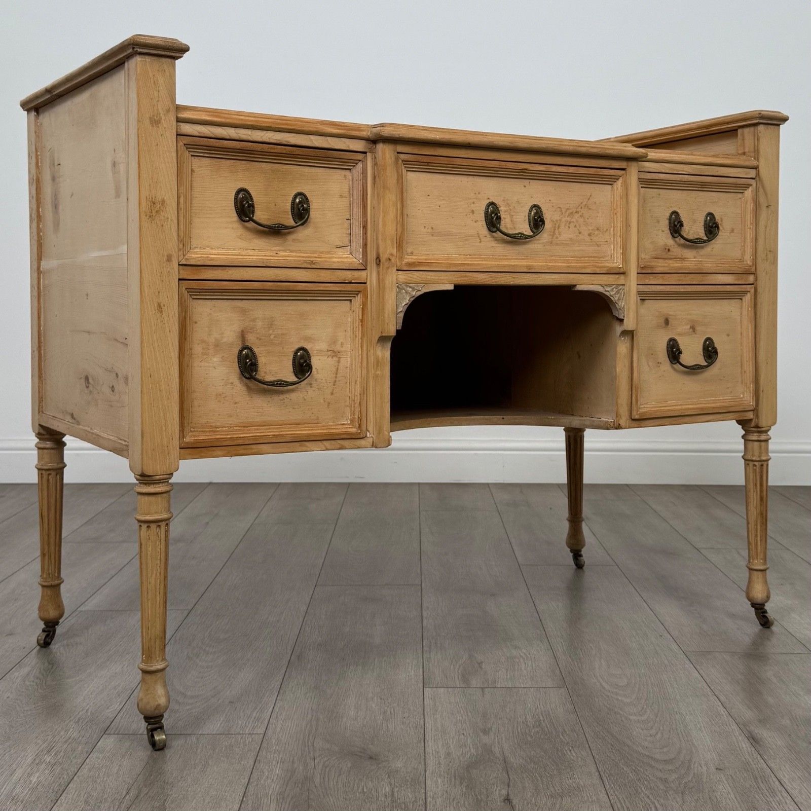 Antique 20th Century Good Quality Pine Kneehole Desk photo vintage