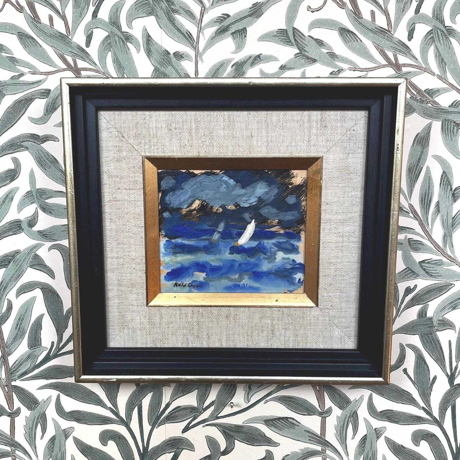 Abstract Sailing Scene C1970 Signed Original Oil Painting By Kulo Green (1913 1972) Swedish Modernist Artist Vintage Scandinavian Marine Art