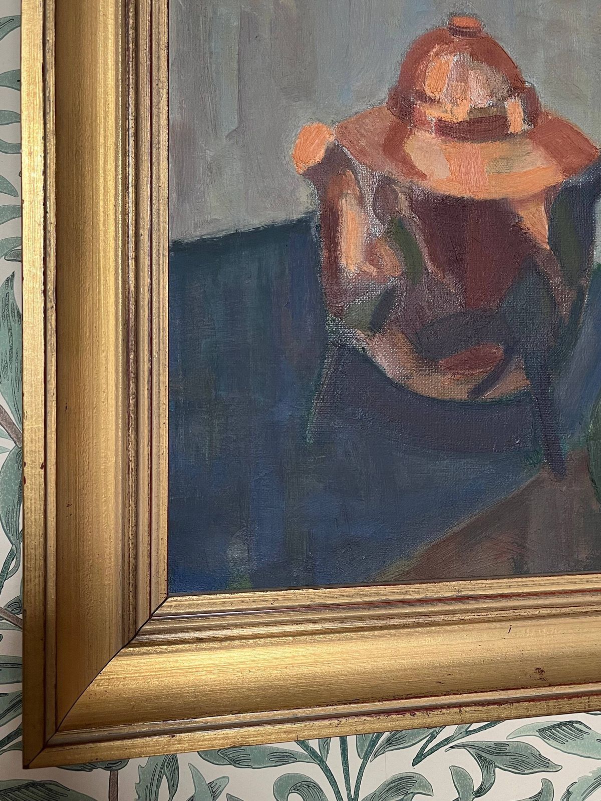 Copper Coffee Pot And Fruit, 1946, Swedish Listed Artist Holger Karlsson Oil Painting On Streched Canvas photo vinterior