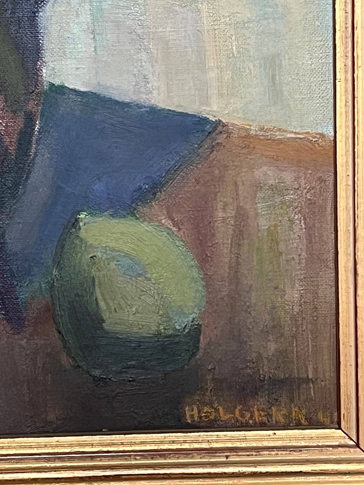 photo furniture Copper Coffee Pot And Fruit, 1946, Swedish Listed Artist Holger Karlsson Oil Painting On Streched Canvas
