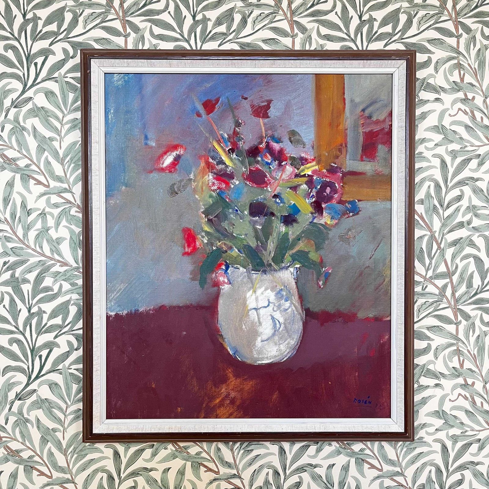 Floral, 1972, Swedish Listed Artist Kjell Rosén (1921 2003), Oil Painting On Streched Canvas
