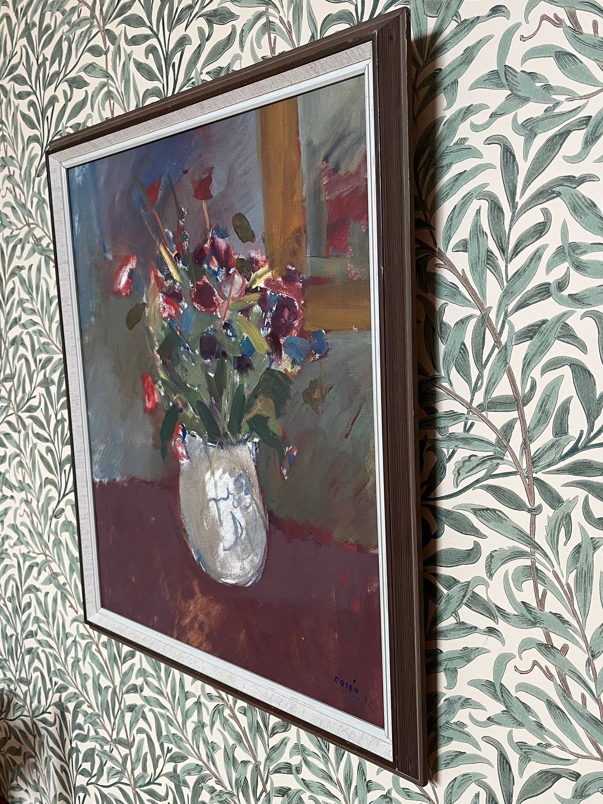 Floral, 1972, Swedish Listed Artist Kjell Rosén (1921 2003), Oil Painting On Streched Canvas photo Art