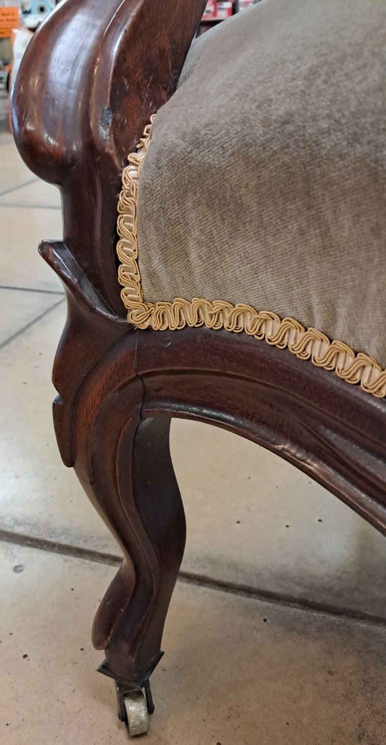 Victorian Mahogany Parlour Armchair Upholstered In Grey Velvet With Castors photo 195.0