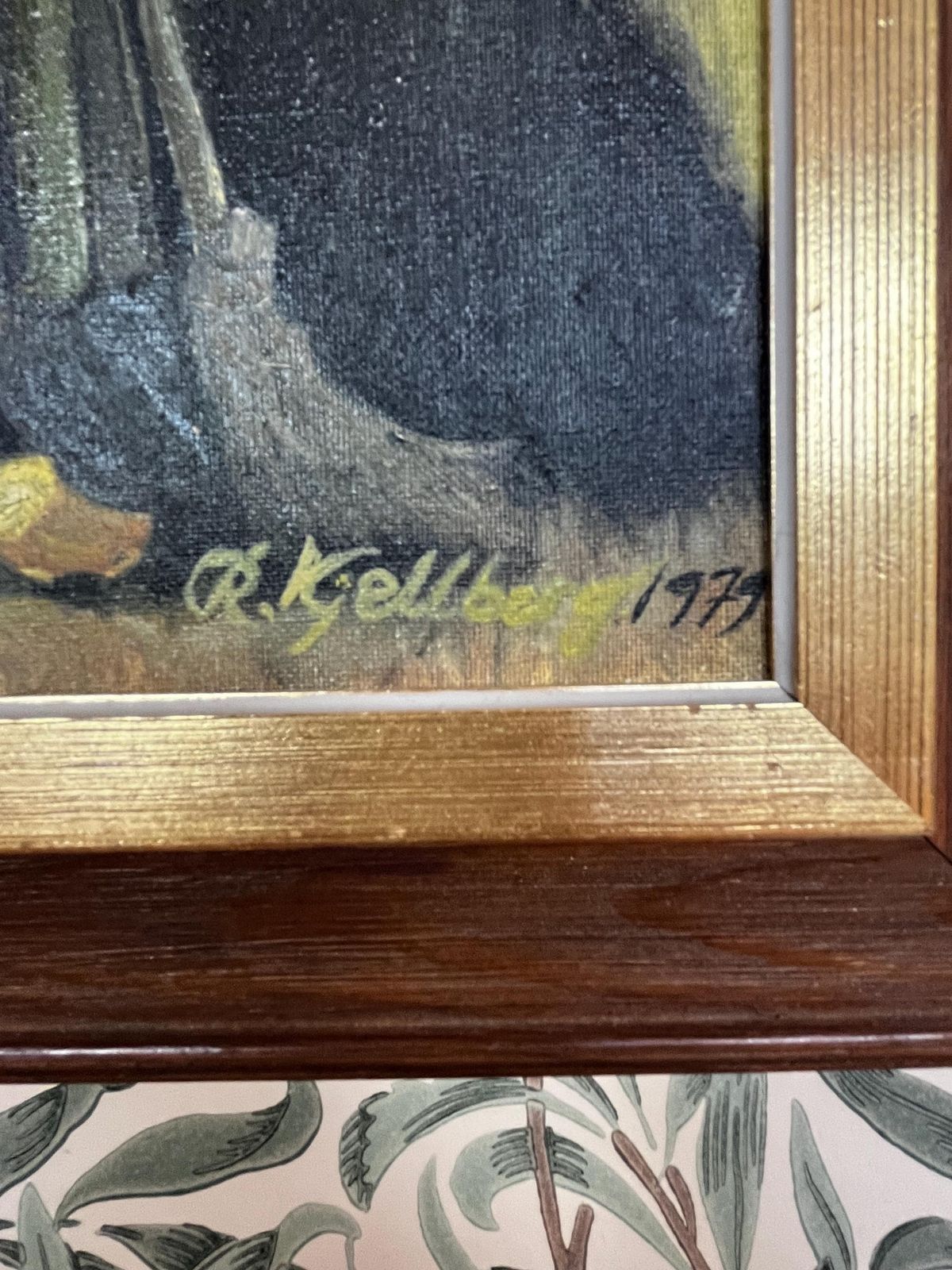 Woman Sweeping, 1970s, Signed L Kjellberg, Oil On Canvas photo Art