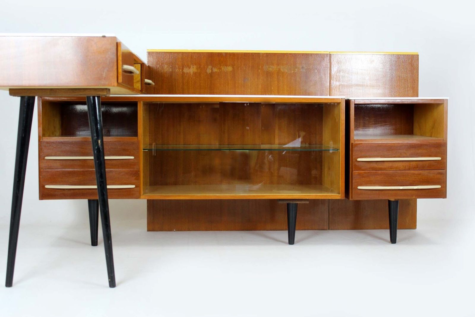 photo for sale Modular Desk Set With White Glass Top By Mojmir Pozar, 1960s, Set Of 3