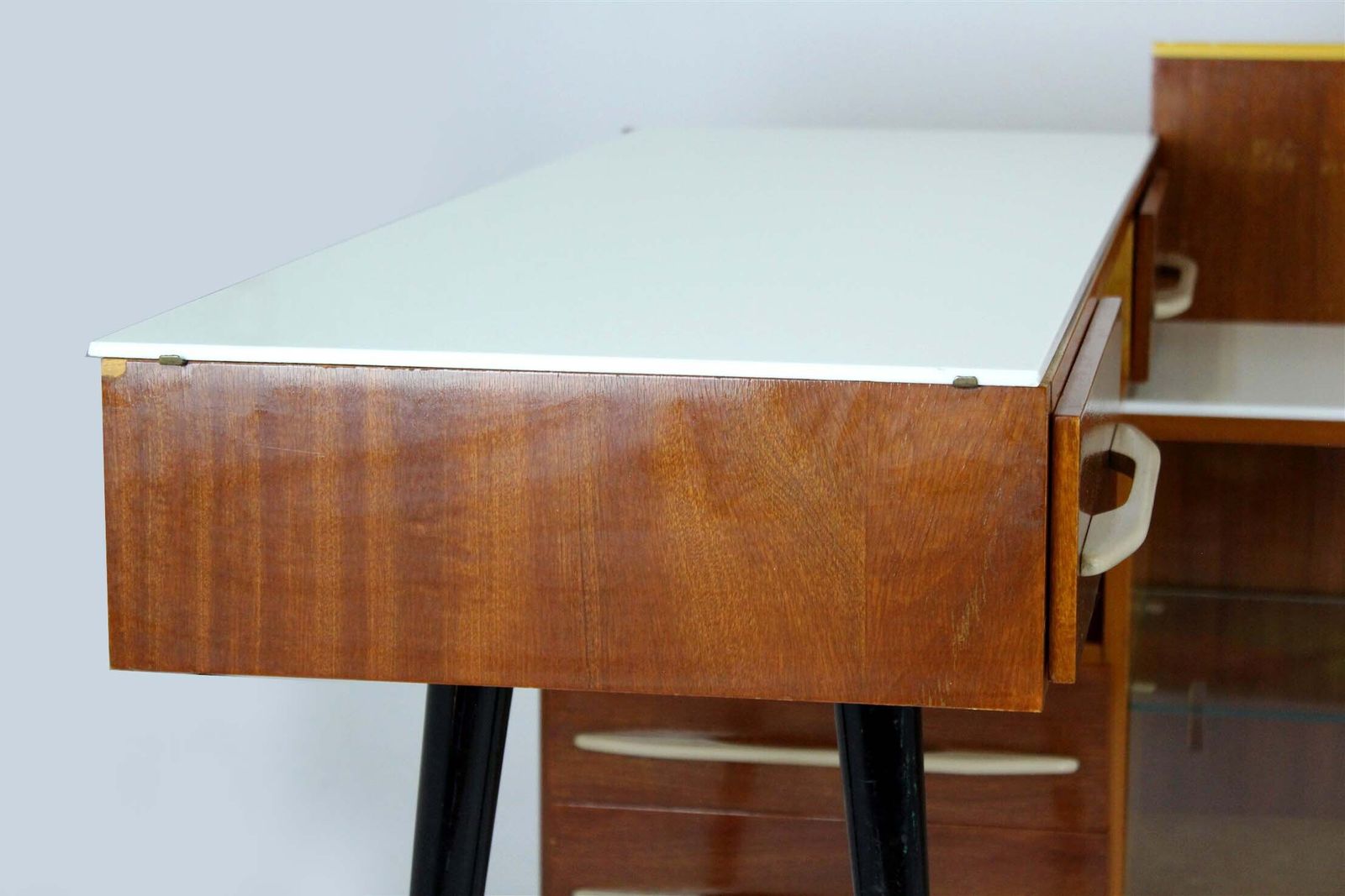 Furniture Modular Desk Set With White Glass Top By Mojmir Pozar, 1960s, Set Of 3 photo