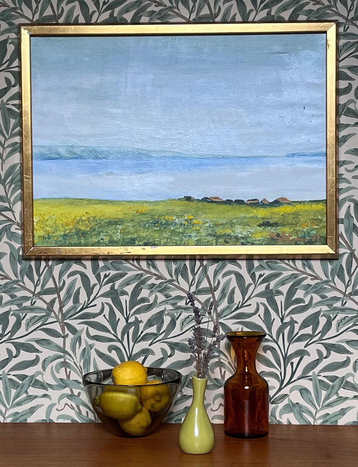 Seaside Meadow, 1977, Swedish Artist Stig Petrone, Oil Painting On Board photo furniture