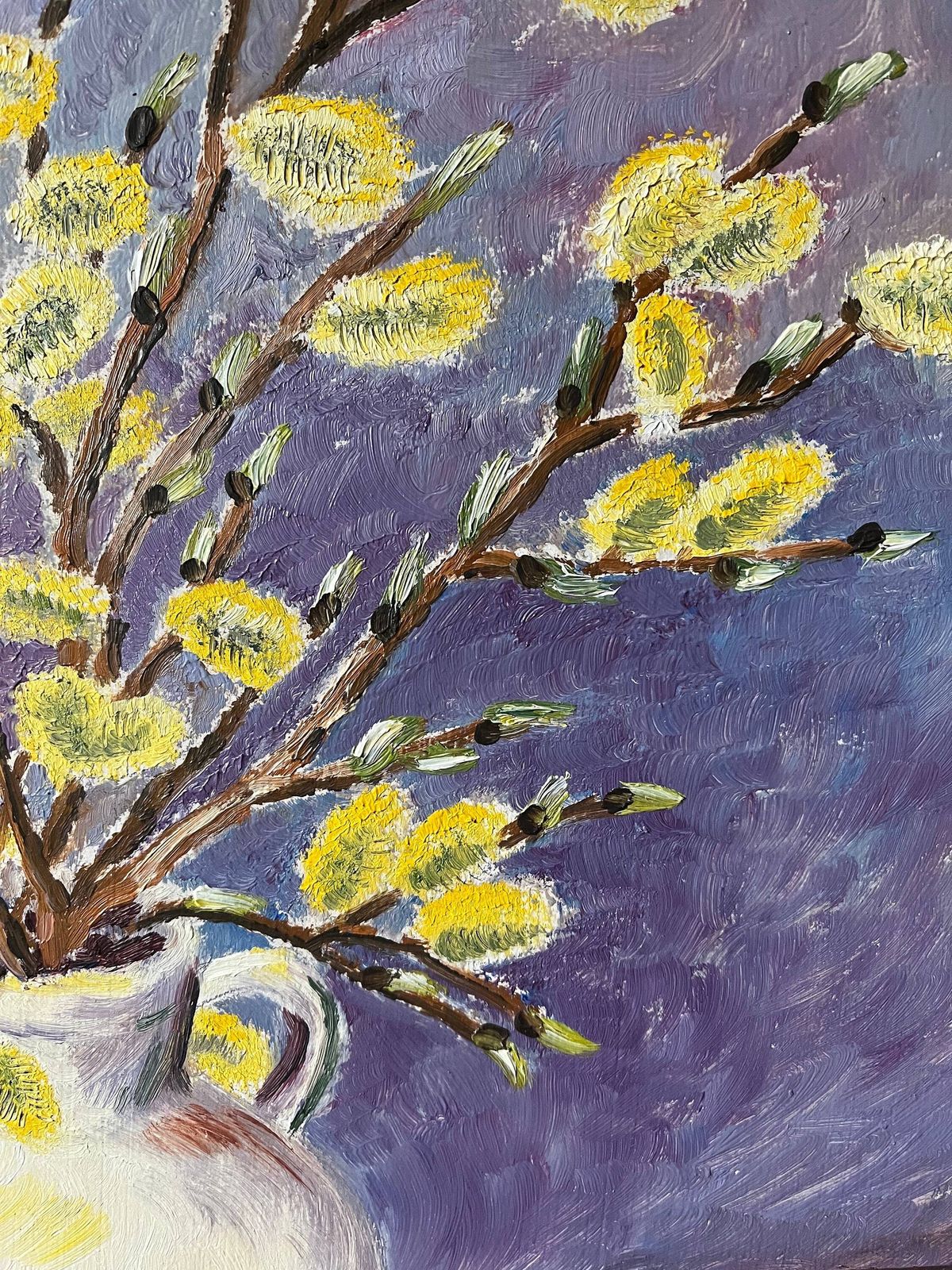 Willow Flowers, 1940s, Swedish Artist G Skog, Oil Painting On Board photo vintage