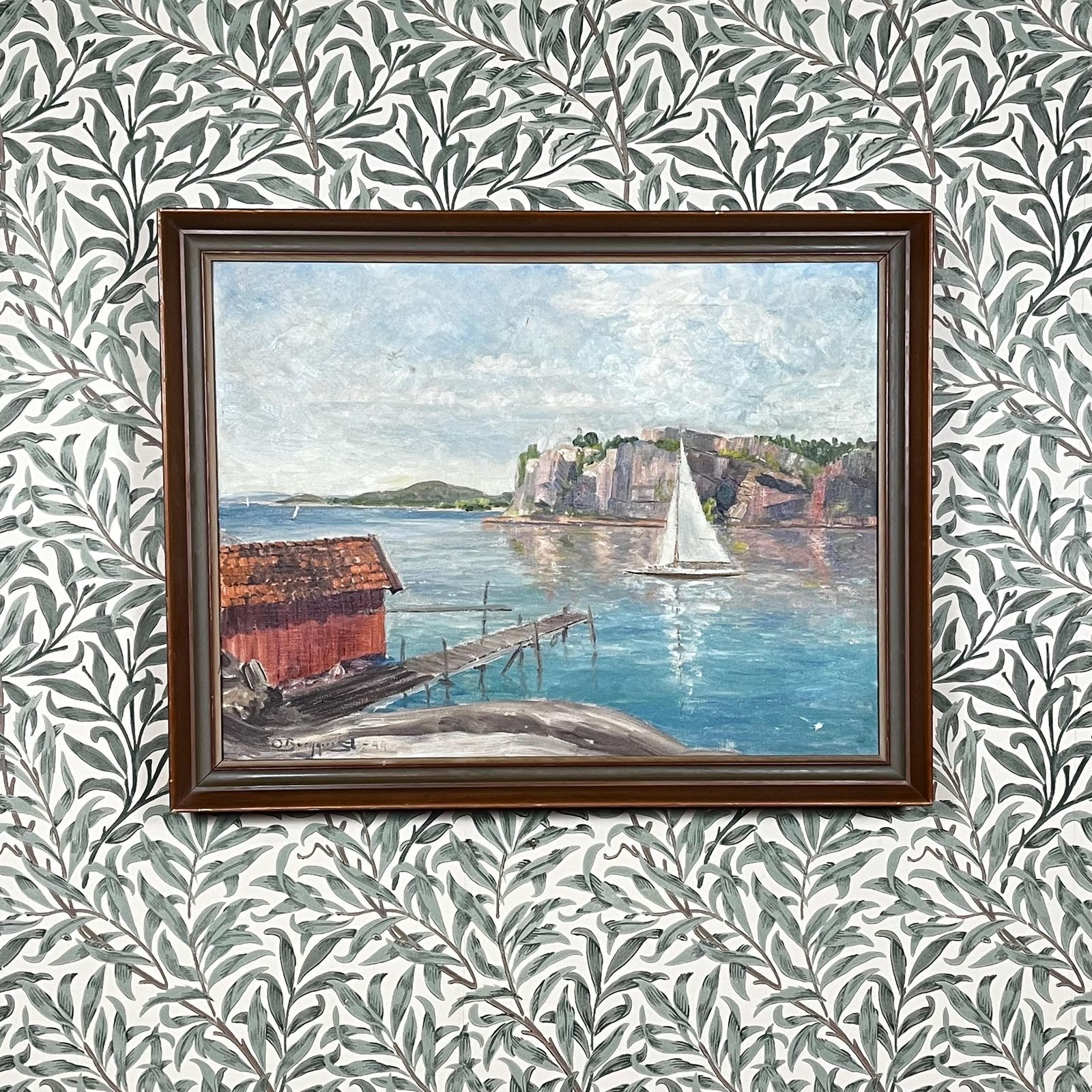 Evening Light Seascape, 1944, Swedish Artist O Bergqvist,  Oil Painting On Streched Canvas photo furniture