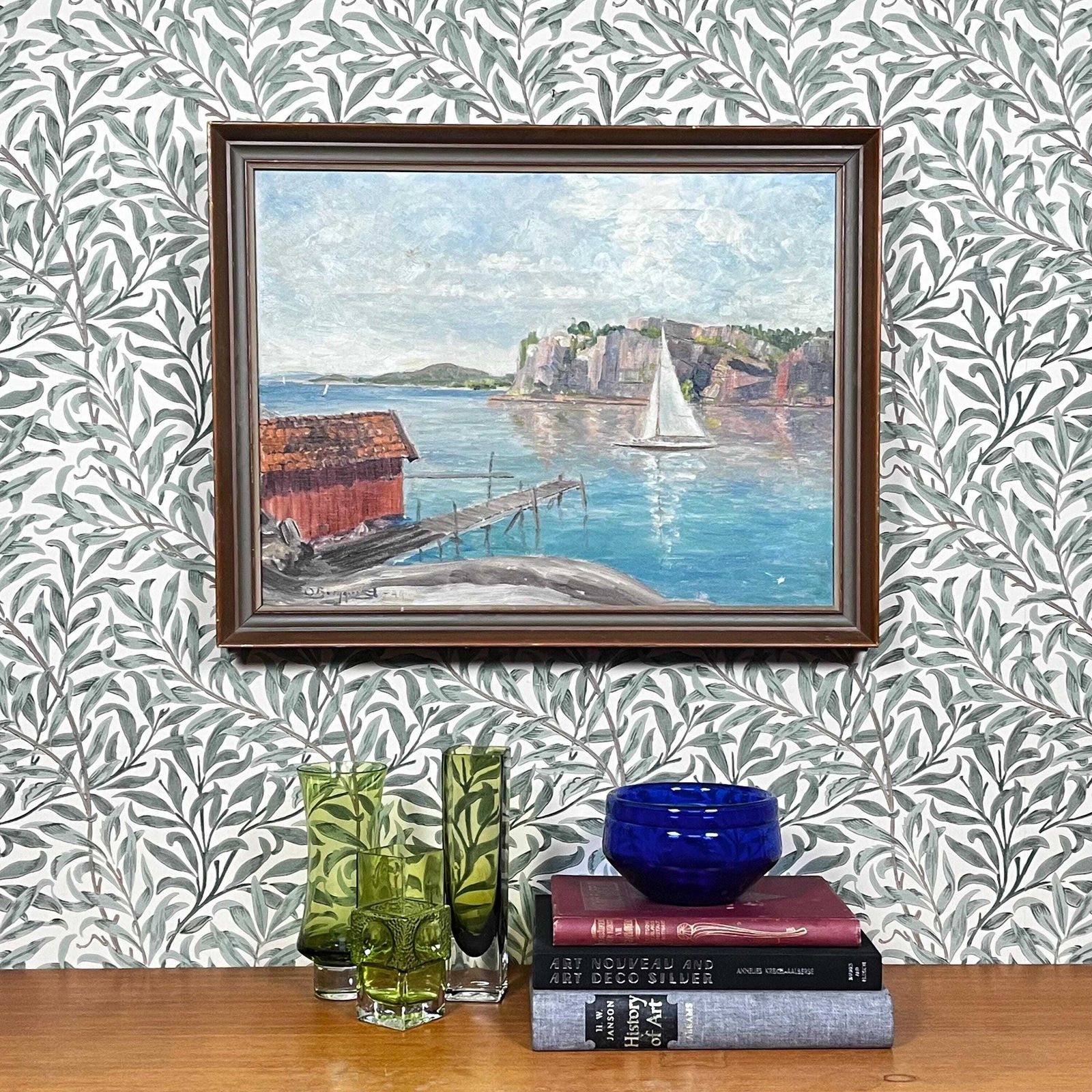 Evening Light Seascape, 1944, Swedish Artist O Bergqvist,  Oil Painting On Streched Canvas photo for sale