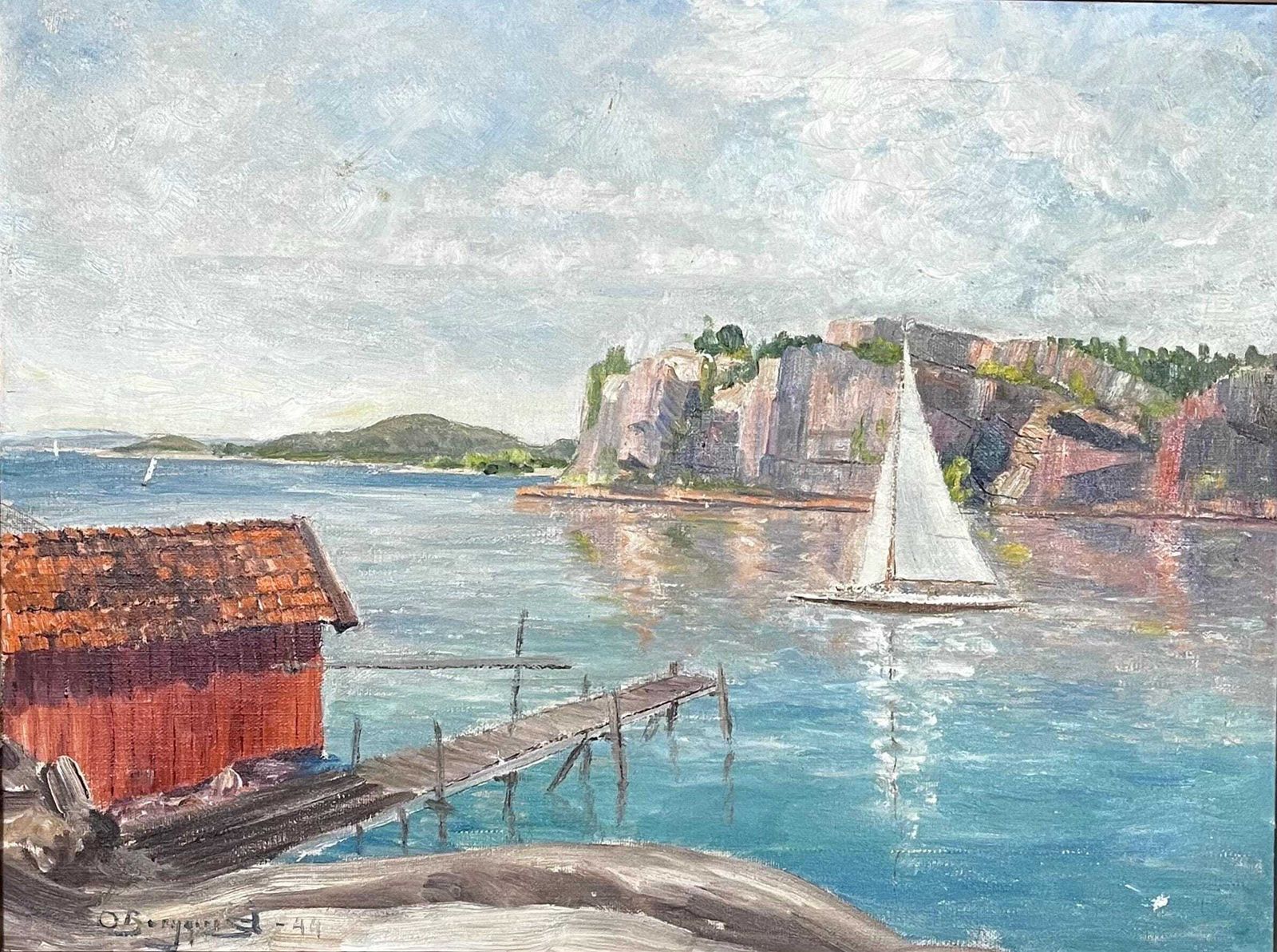 Evening Light Seascape, 1944, Swedish Artist O Bergqvist,  Oil Painting On Streched Canvas photo buy