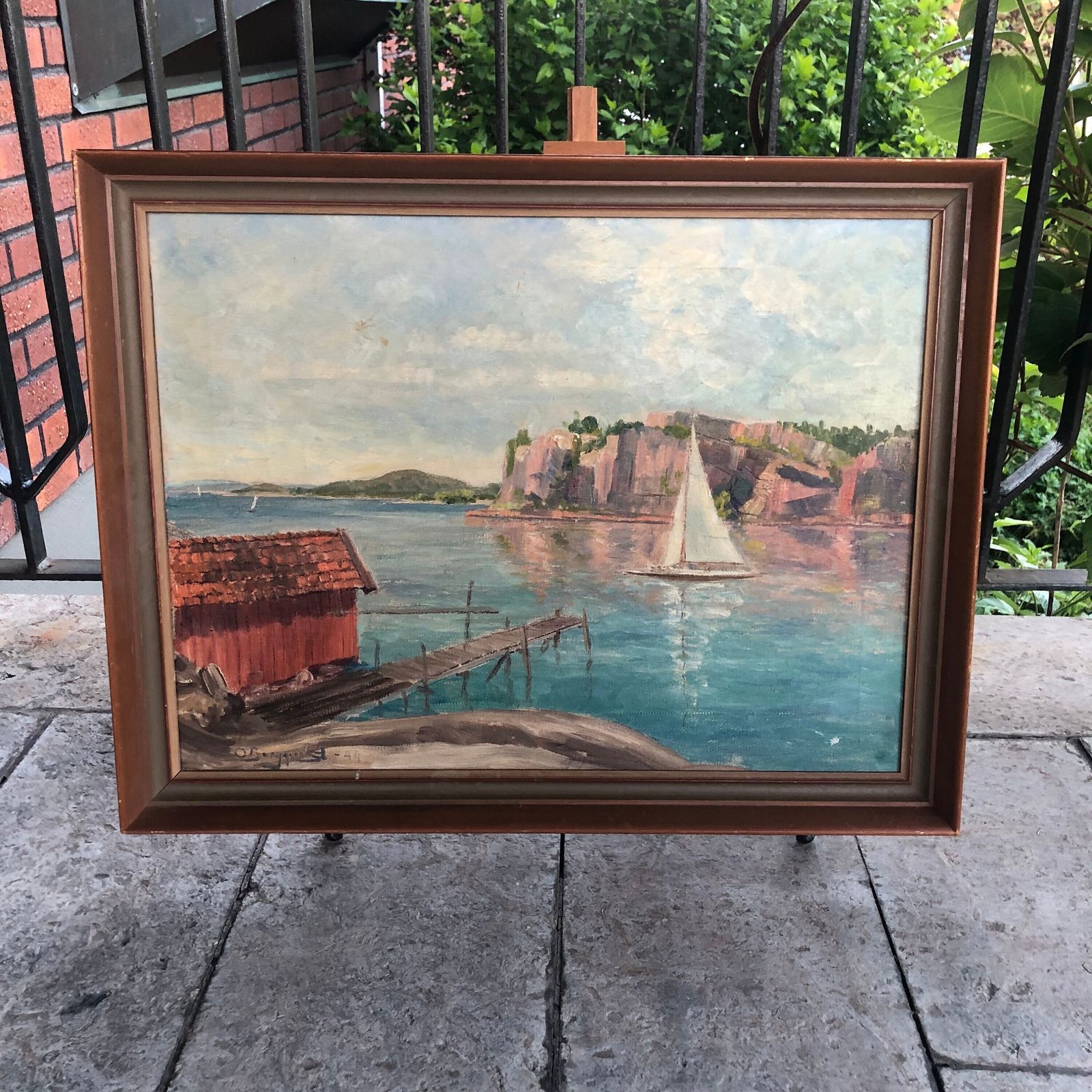 photo furniture Evening Light Seascape, 1944, Swedish Artist O Bergqvist,  Oil Painting On Streched Canvas