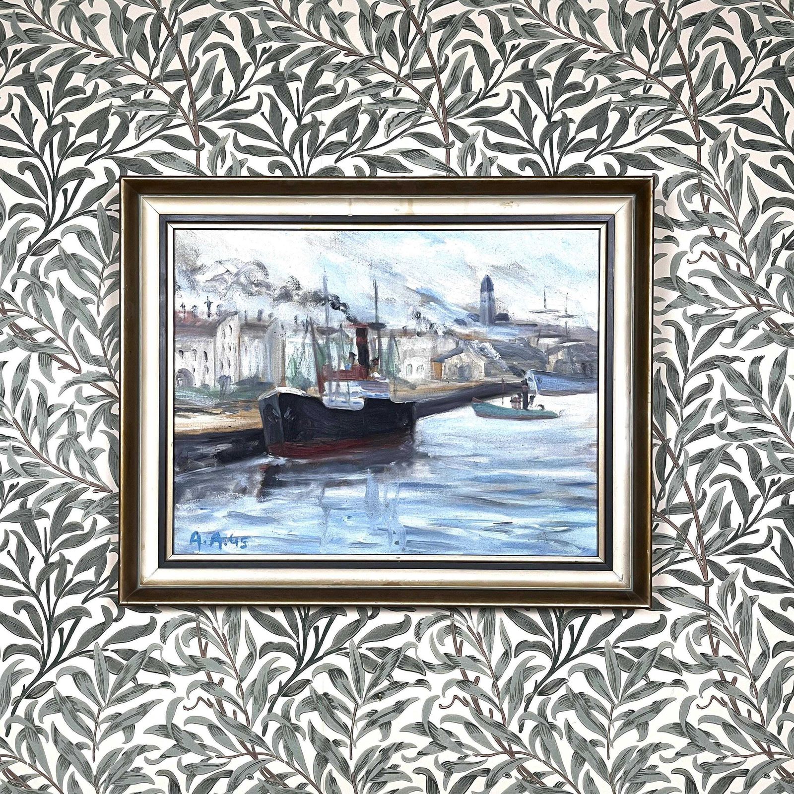 Gothenburg Harbor Scene, 1945,  Monogram Signed, Oil On Stretched Canvas photo furniture