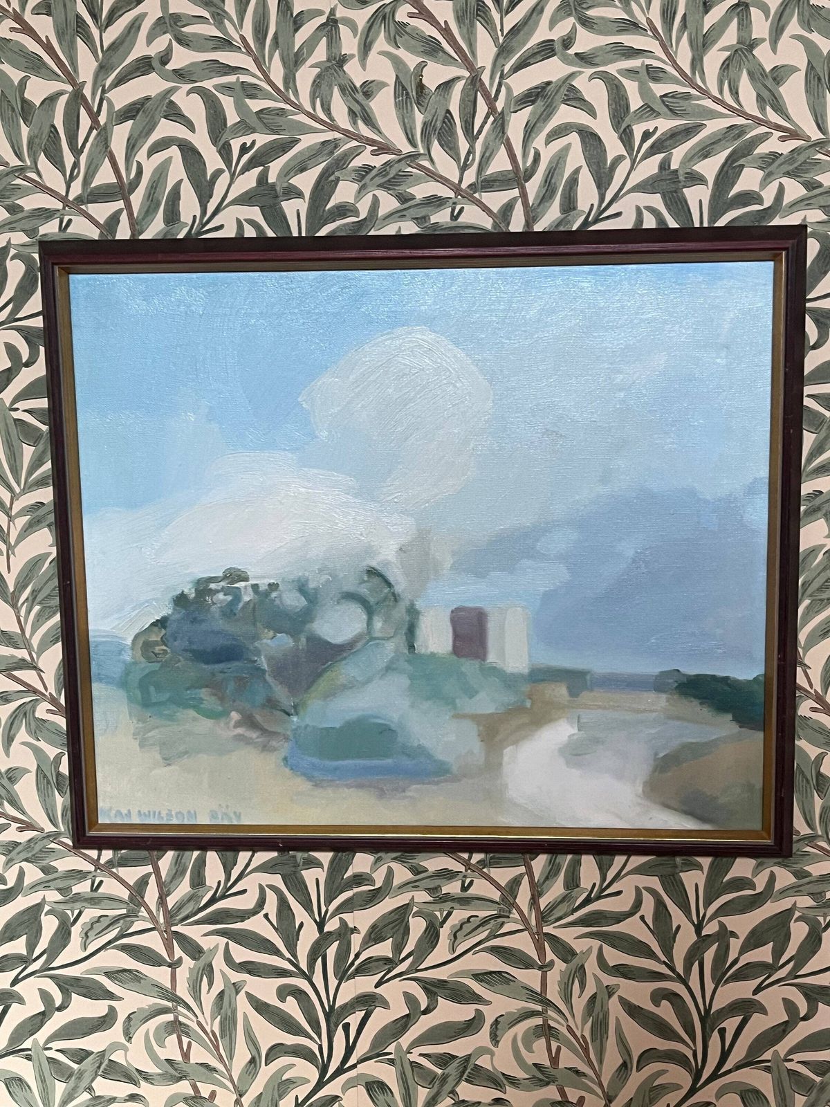 Blue Abstract Landscape, 1977, Swedish Listed Artist Kaj Wilson (1940 ), Oil On Stretched Canvas photo vinterior