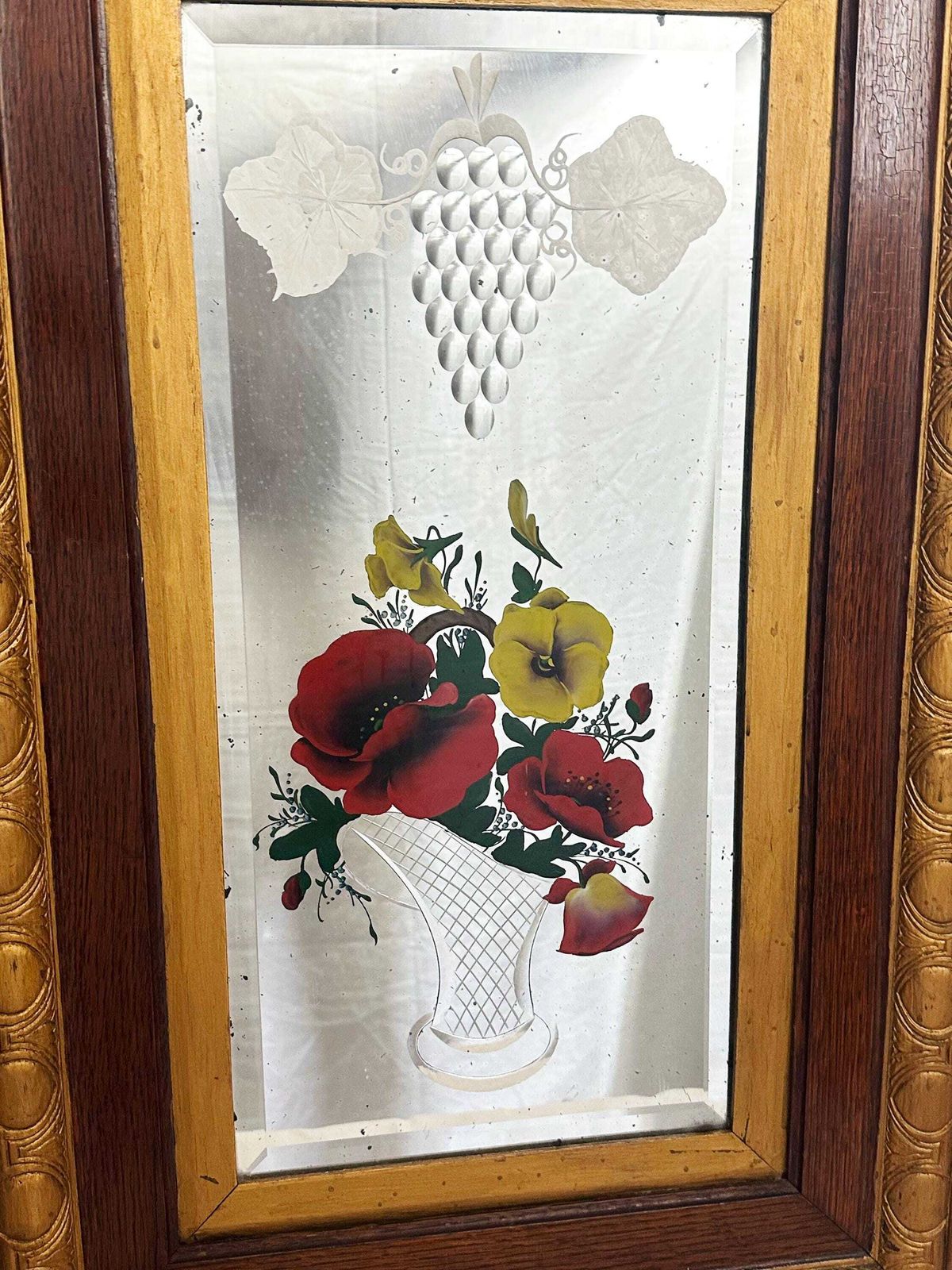 Unique Pair Of Edwardian Antique Italian Venetian Carved Reverse Painted Floral Mirrors 1901 1910 photo Home Decor