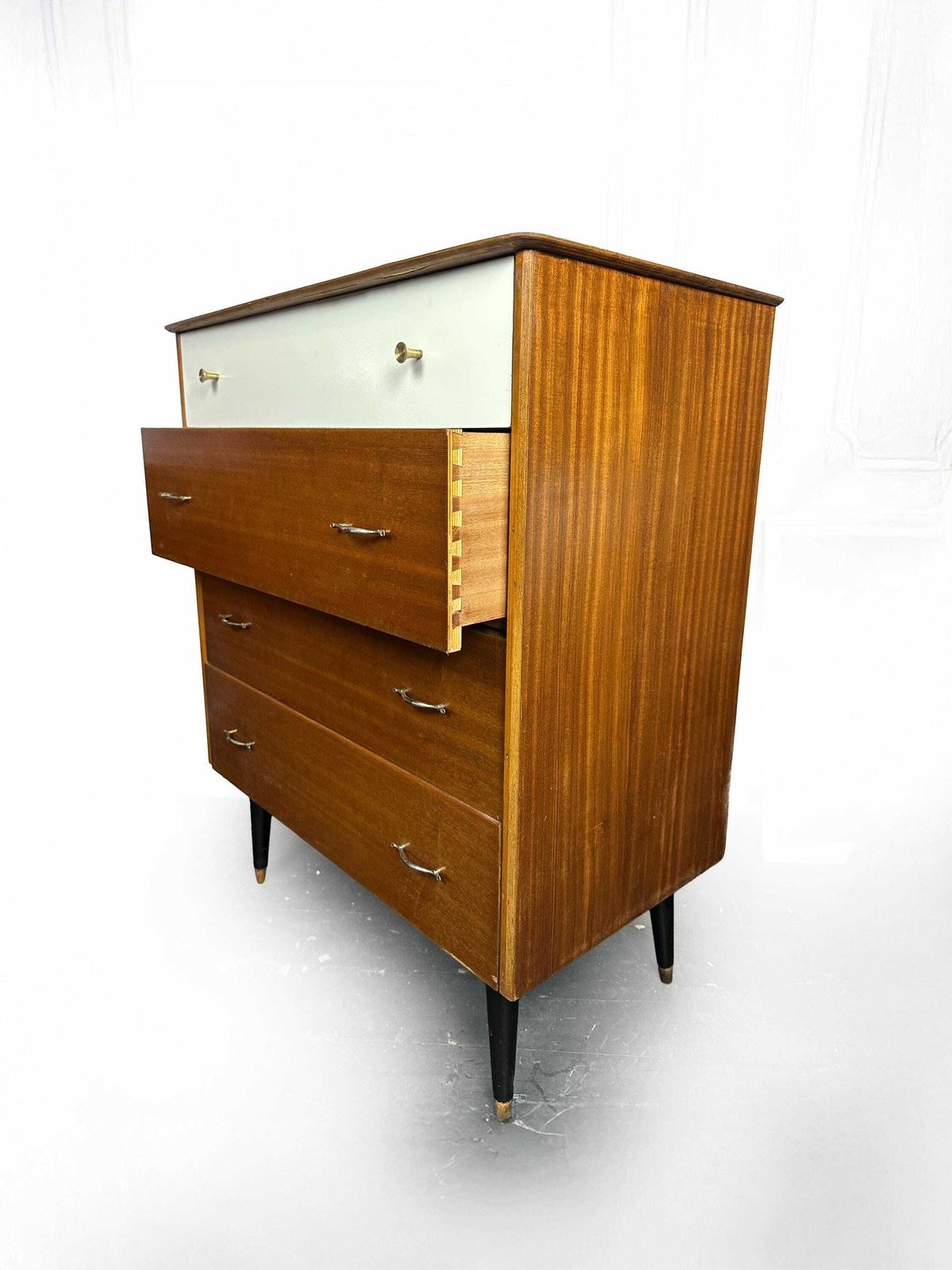 photo furniture Mid Century Professionally Restored Tola Wood Chest Of Drawers/Tall Boy 1950's