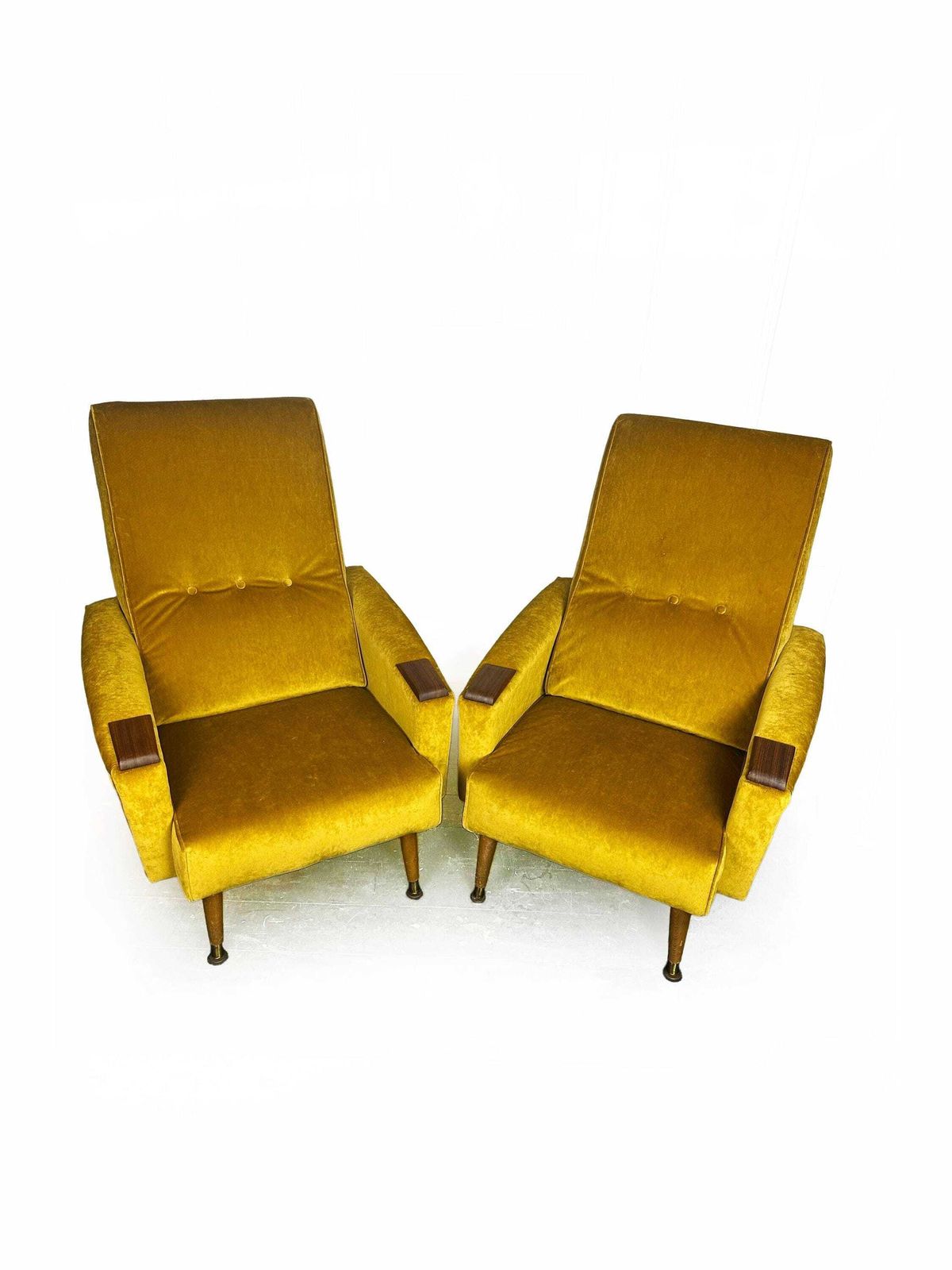 Fully Reupholstered Pair Of Mid Century 1960's Fireside Armchairs With Teak Wood Detailing photo buy