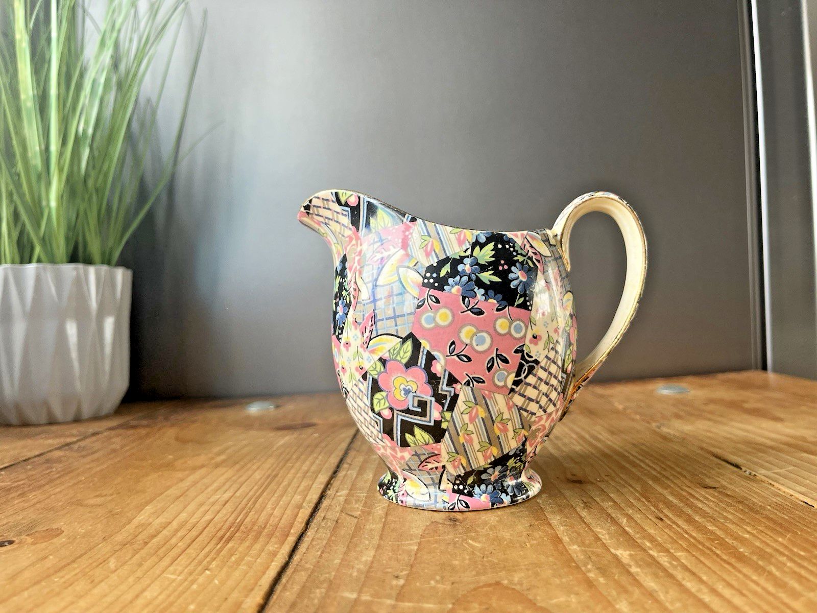 Rare Art Deco 30's Royal Winton Patchwork Quilt Floral Chintz Milk Creamer Jug