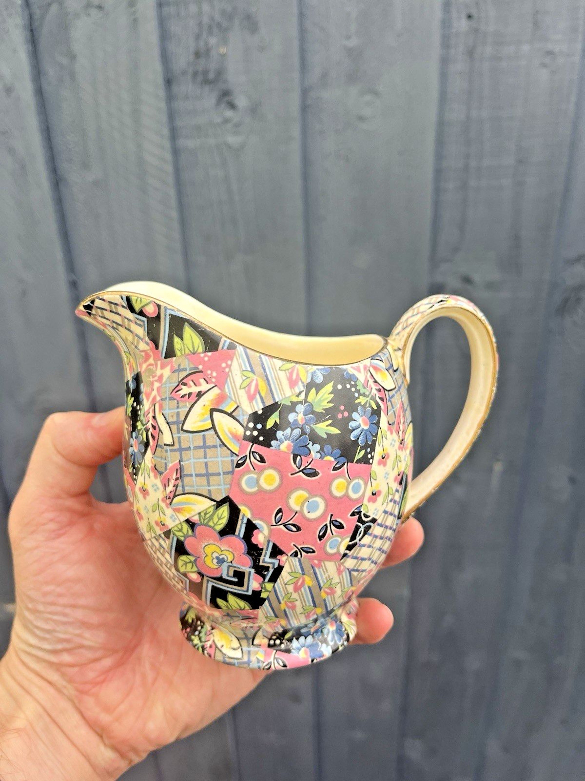 Home Decor Rare Art Deco 30's Royal Winton Patchwork Quilt Floral Chintz Milk Creamer Jug photo