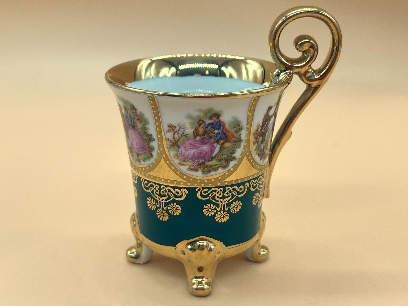 La Reine Limoges Porcelain Fragonard Courting Couple Demitasse / Chocolate Cup And Saucer Duo. photo buy