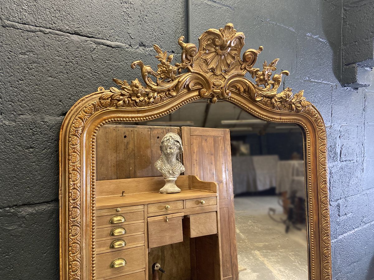 Large Arched Top French Overmantel Wall Mirror, 19th Century. photo Home Decor