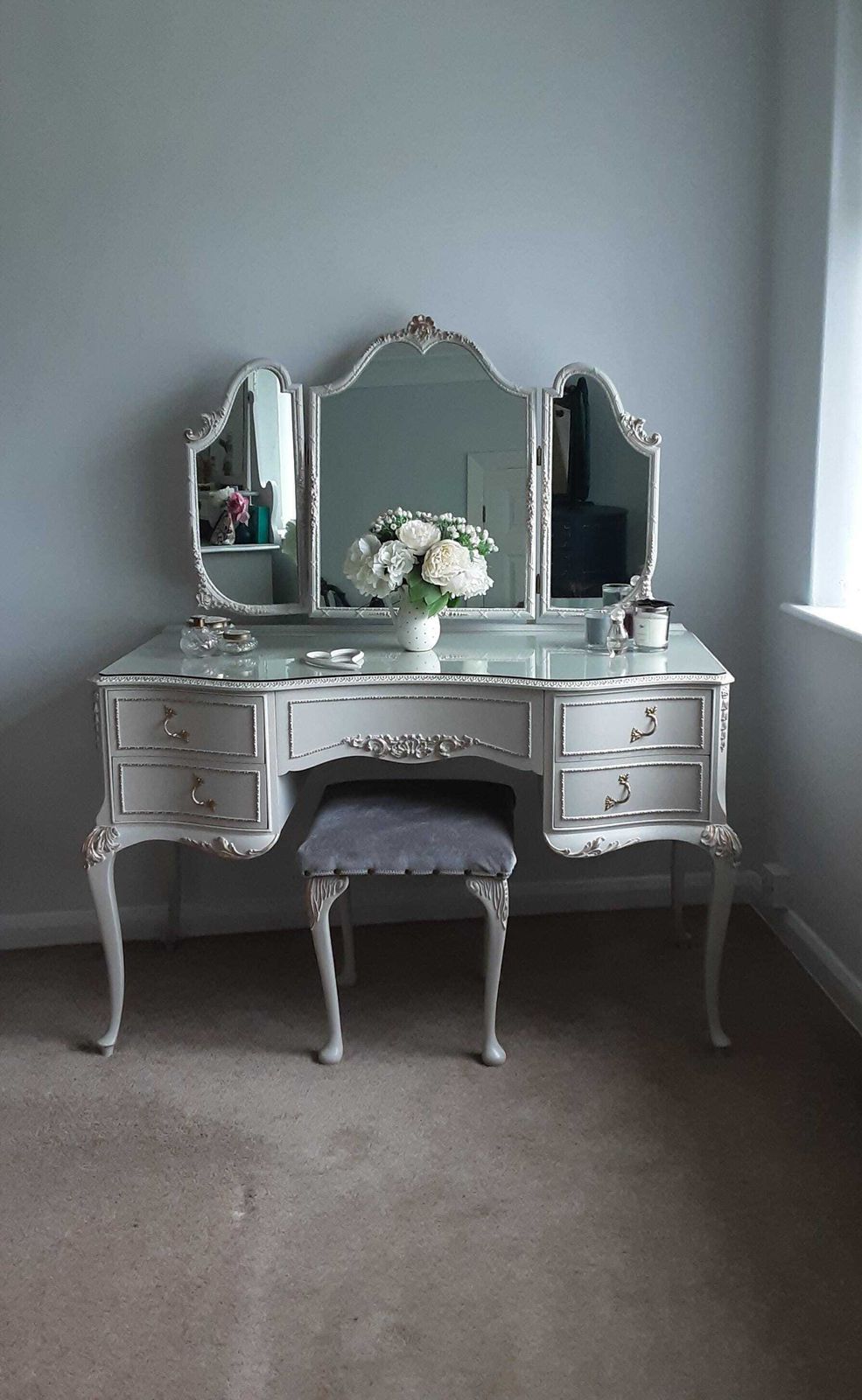 Olympus Louis Style Antoinette Dressing Table With Mirrors And Stool. photo for sale
