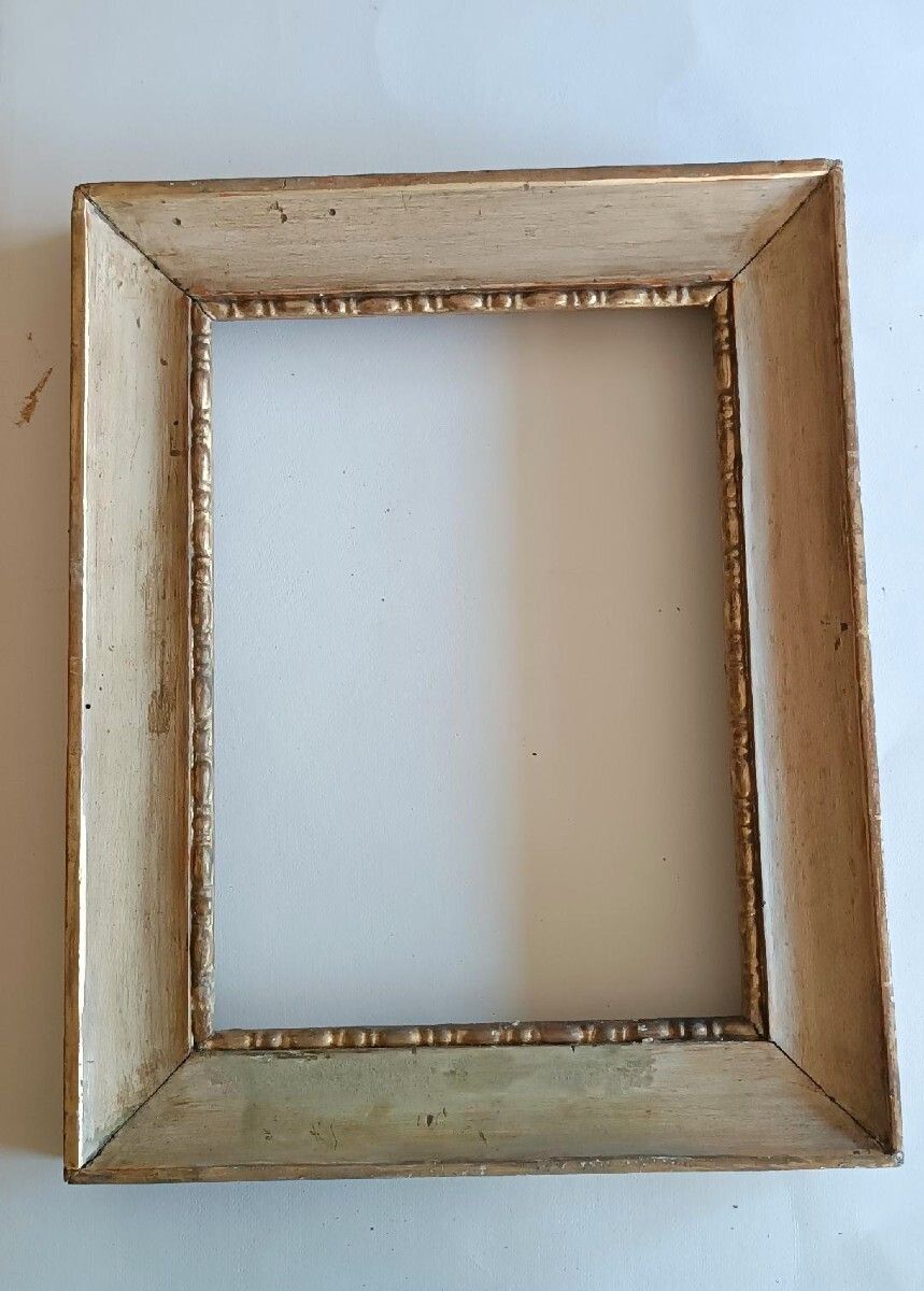 Antique Empire Style Frame From The Early 19th Century, Lacquered And Gilded