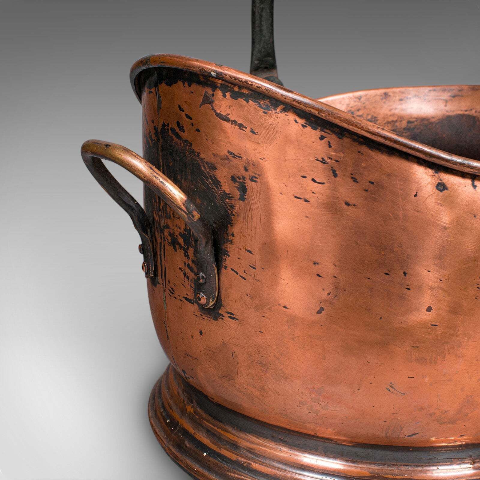 505.0 Vintage Regimental Mess Coal Bucket, English, Copper, Fireside Helmet Scuttle photo