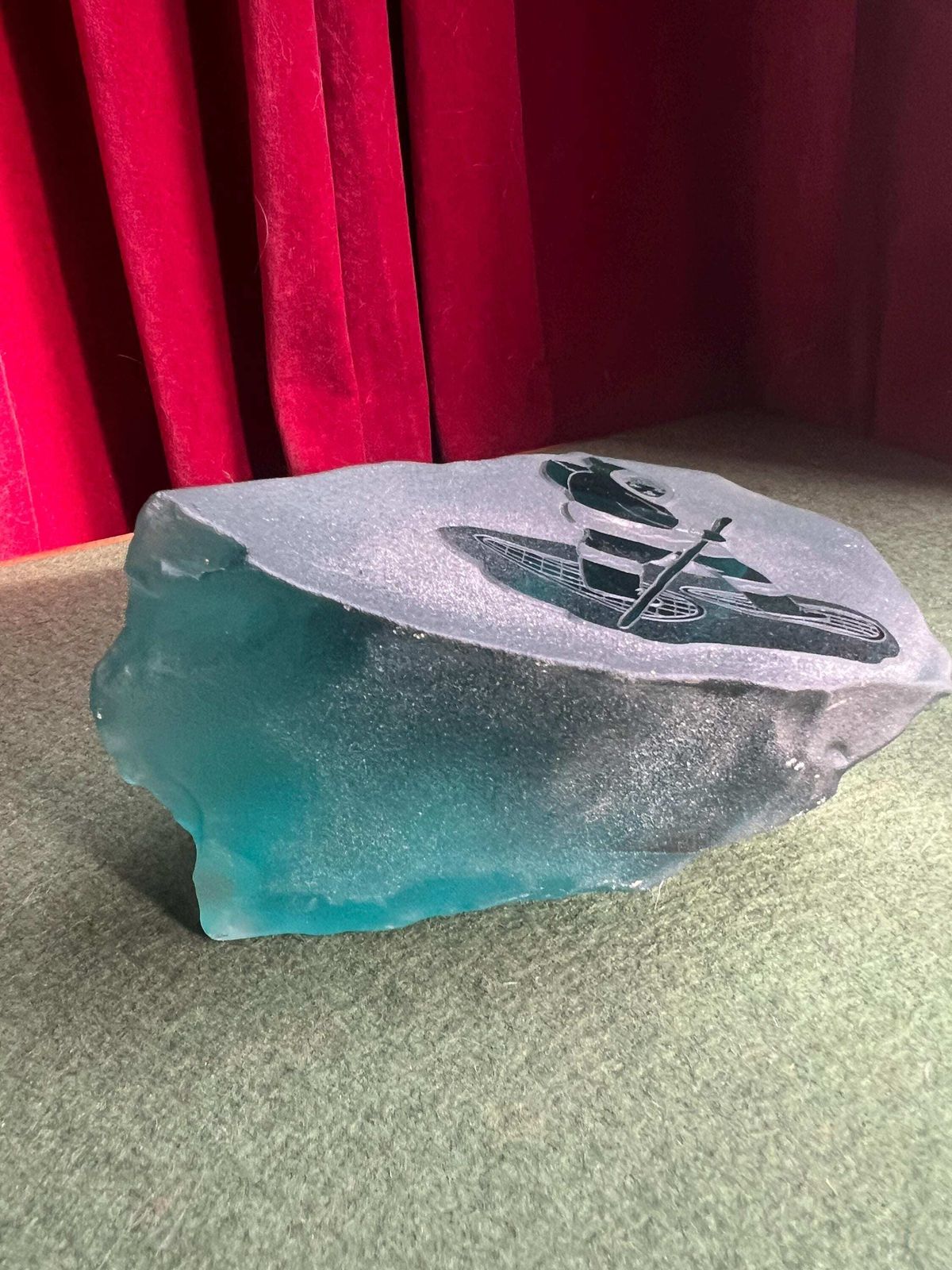 Siku Signed Native Inuit Frosted Etched Art Glass Sculpture Paperweight. Blue Sea Glass Canadian Folk Art. photo 53.0