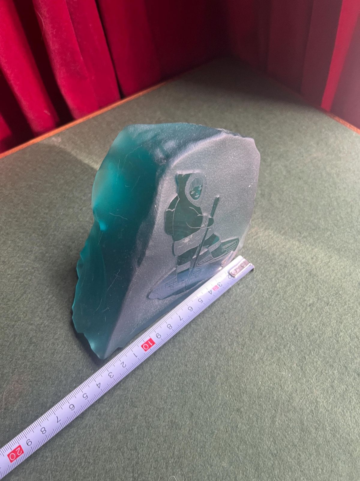 Siku Signed Native Inuit Frosted Etched Art Glass Sculpture Paperweight. Blue Sea Glass Canadian Folk Art. photo vintage