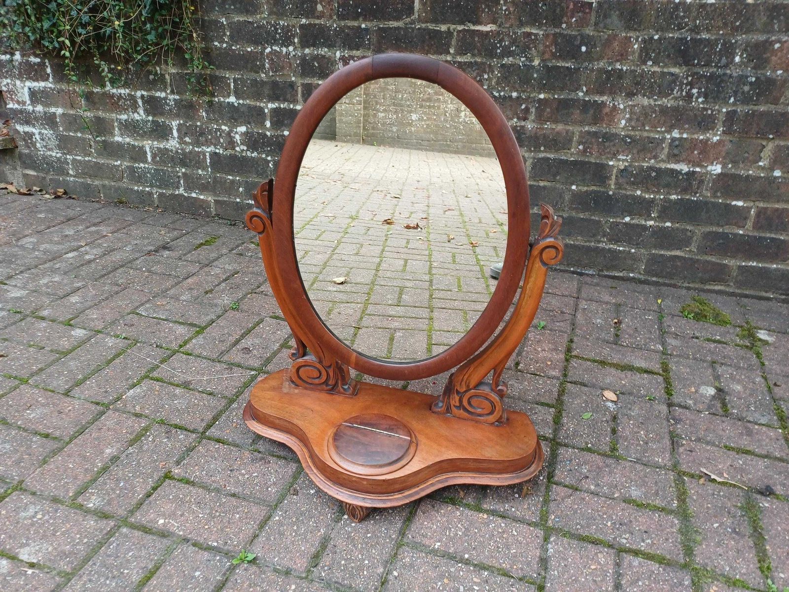 Antique Victorian Mahogany Dressing Table Mirror, Ornate Vanity Swivel Mirror With Hidden Compartment, 19th Century Toiletry Stand