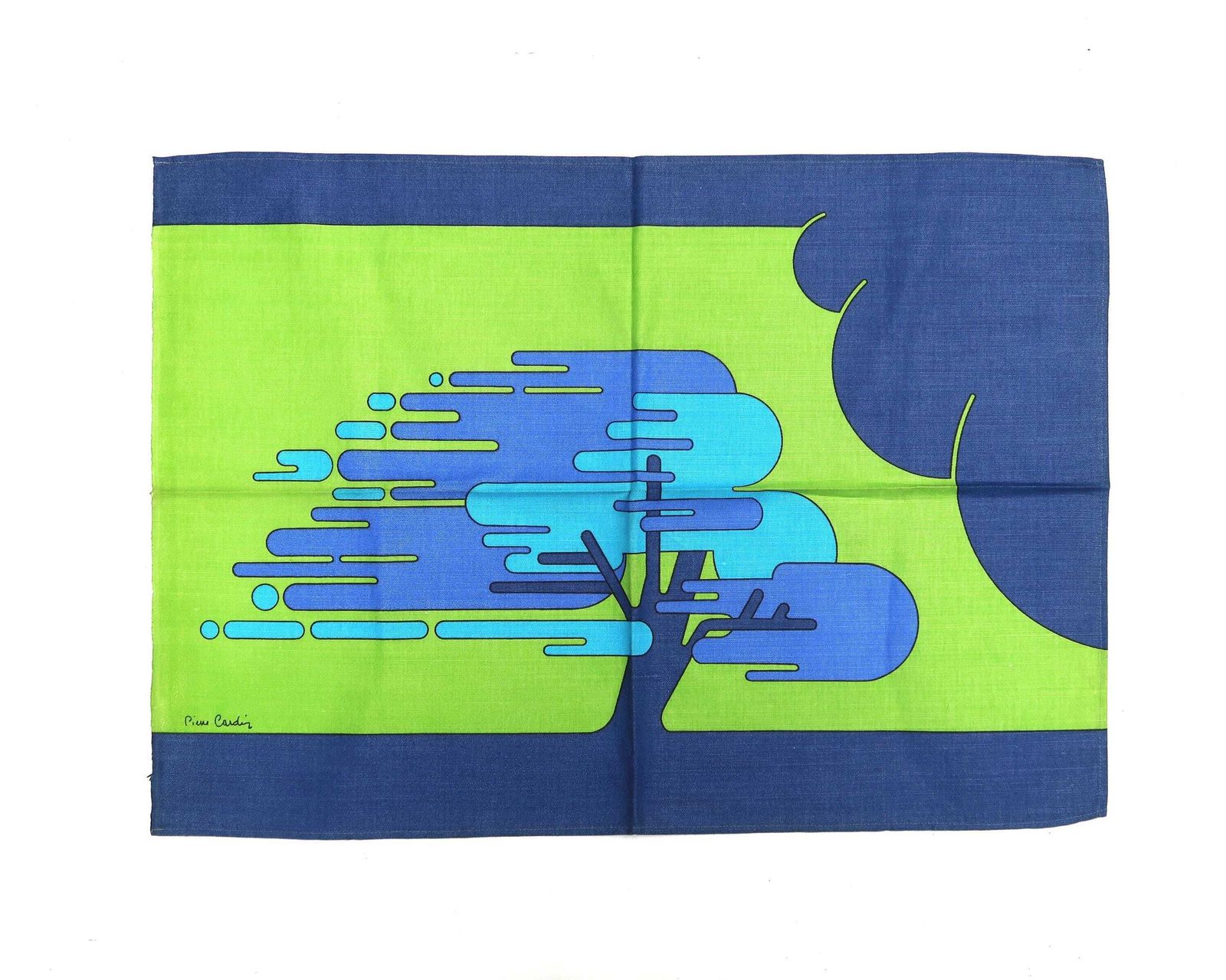 1970s Colorful Tea Towel Dishcloth By Pierre Cardin For Zucchi, Made In Italy / Kitchen, Linen, Pop, Graphic, Blue Green, Dishcloth