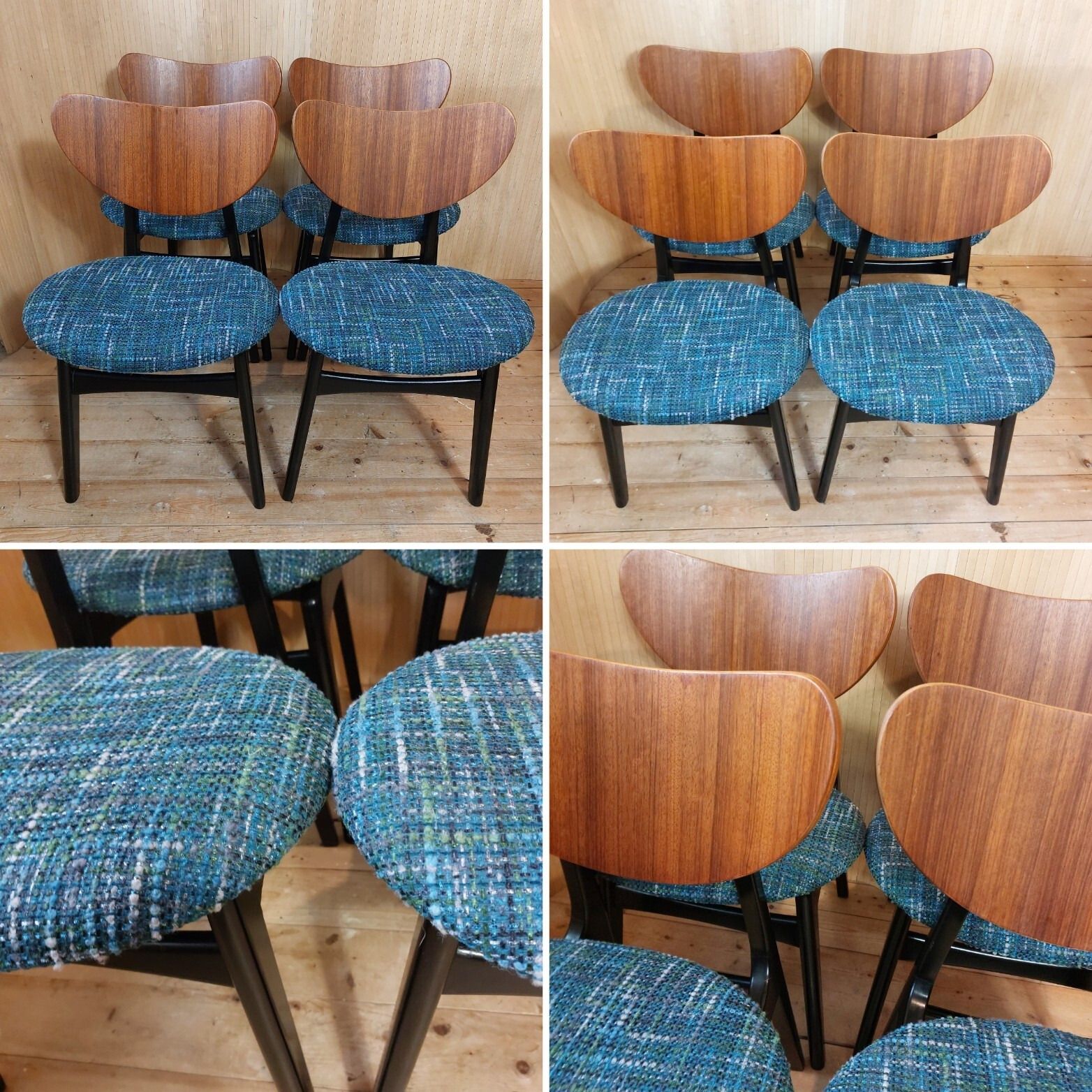 photo vintage Fab Set Of 4 Vintage G Plan Butterfly Dining Chairs Restored Reupholstered Blue