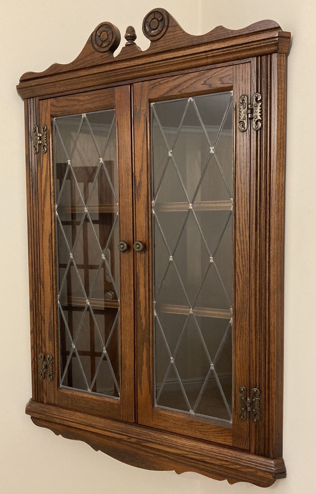 Wood Bros Old Charm Corner Hanging Display Cabinet In Oak 1914 photo for sale