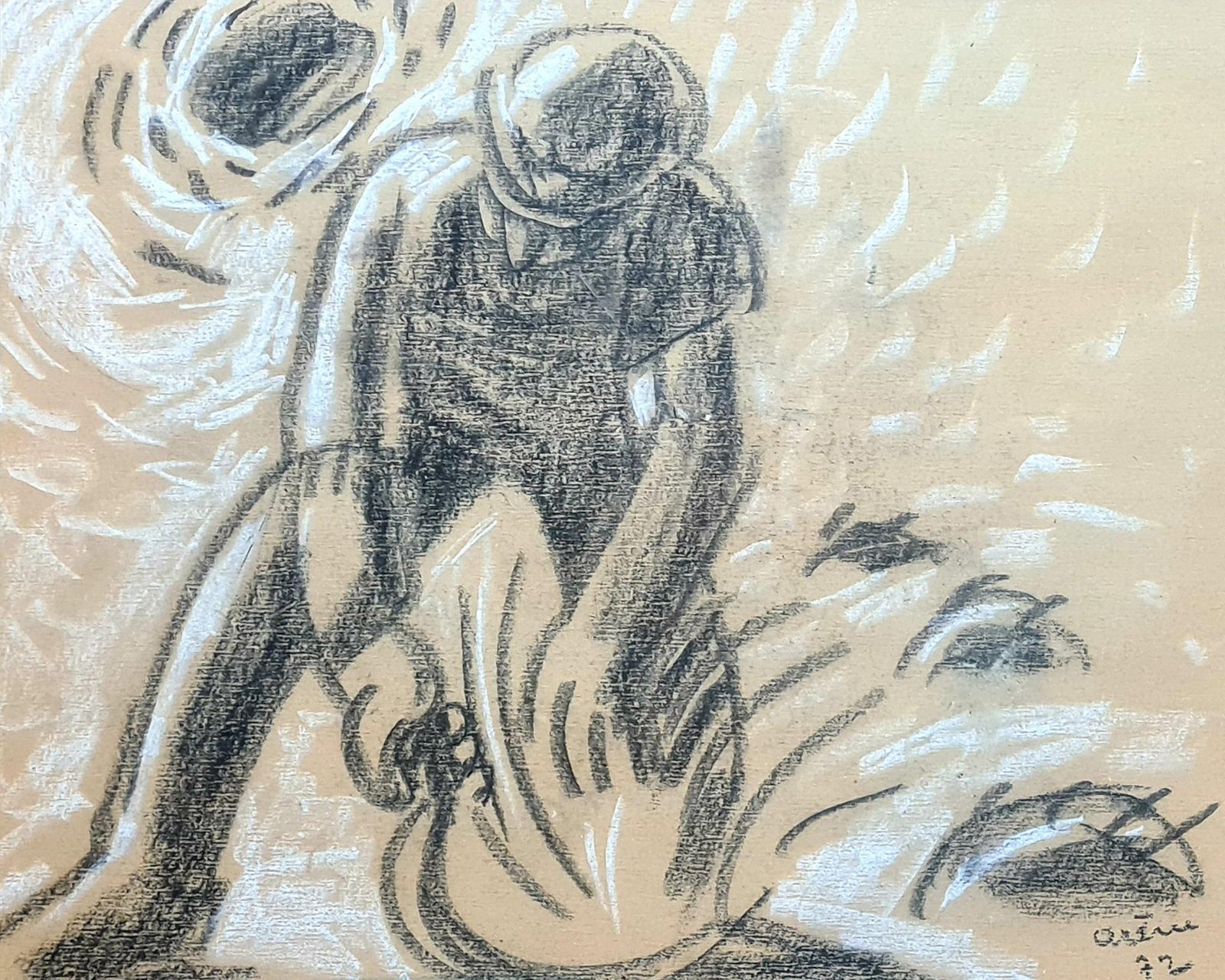 Jean Arènele Faucheur, French Post Impressionist Drawing Of A Farm Worker In The Fields, 1972