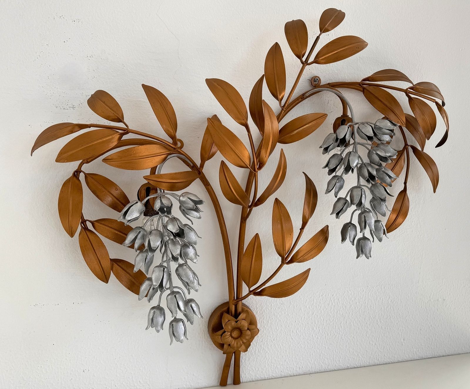 Hans Kögl Large Mid Century Wisteria Gilt 'Golden Rain' Metal Wall Sconce photo for sale